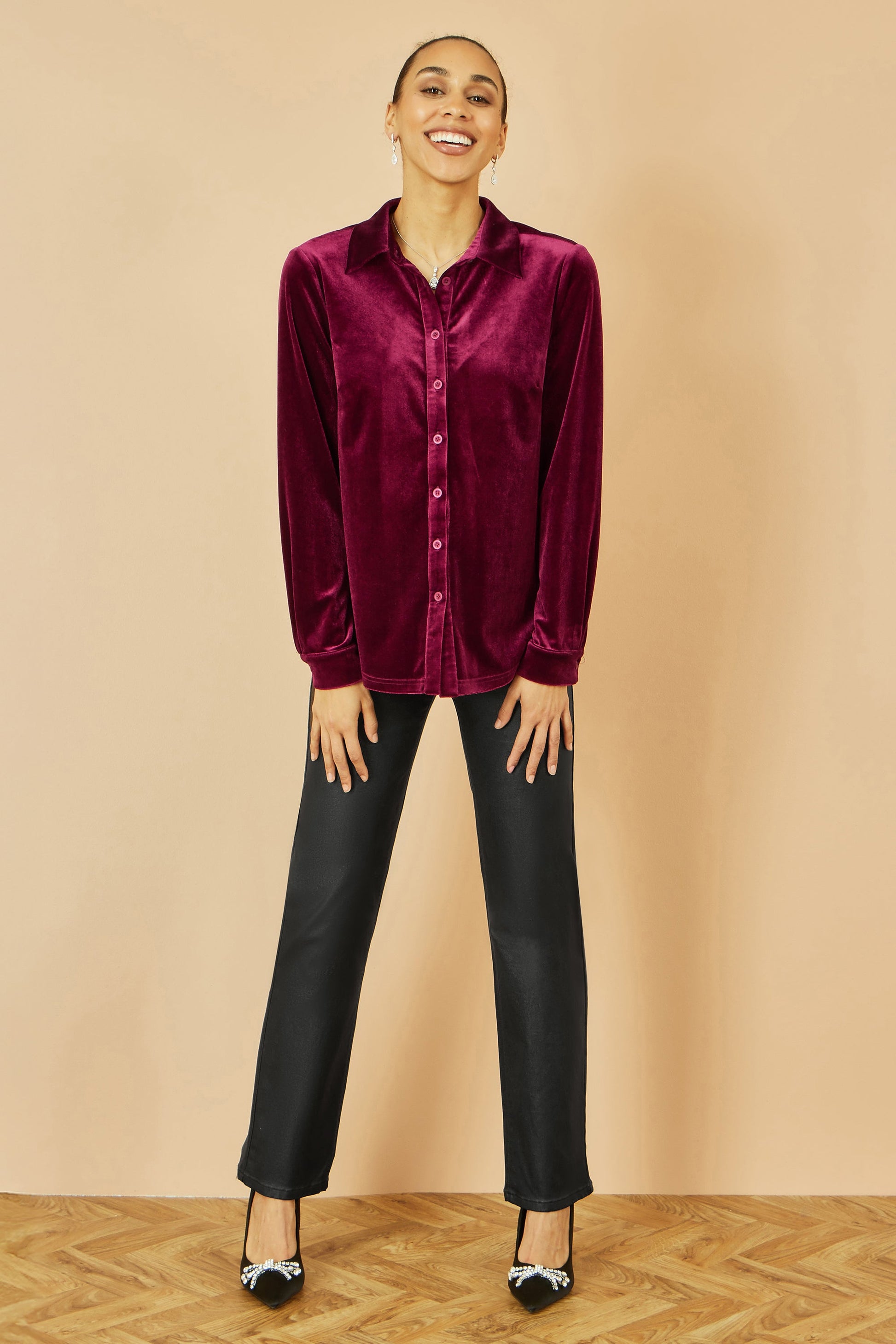 Burgundy Velvet Relaxed Fit Shirt - Sizes 8 to 24