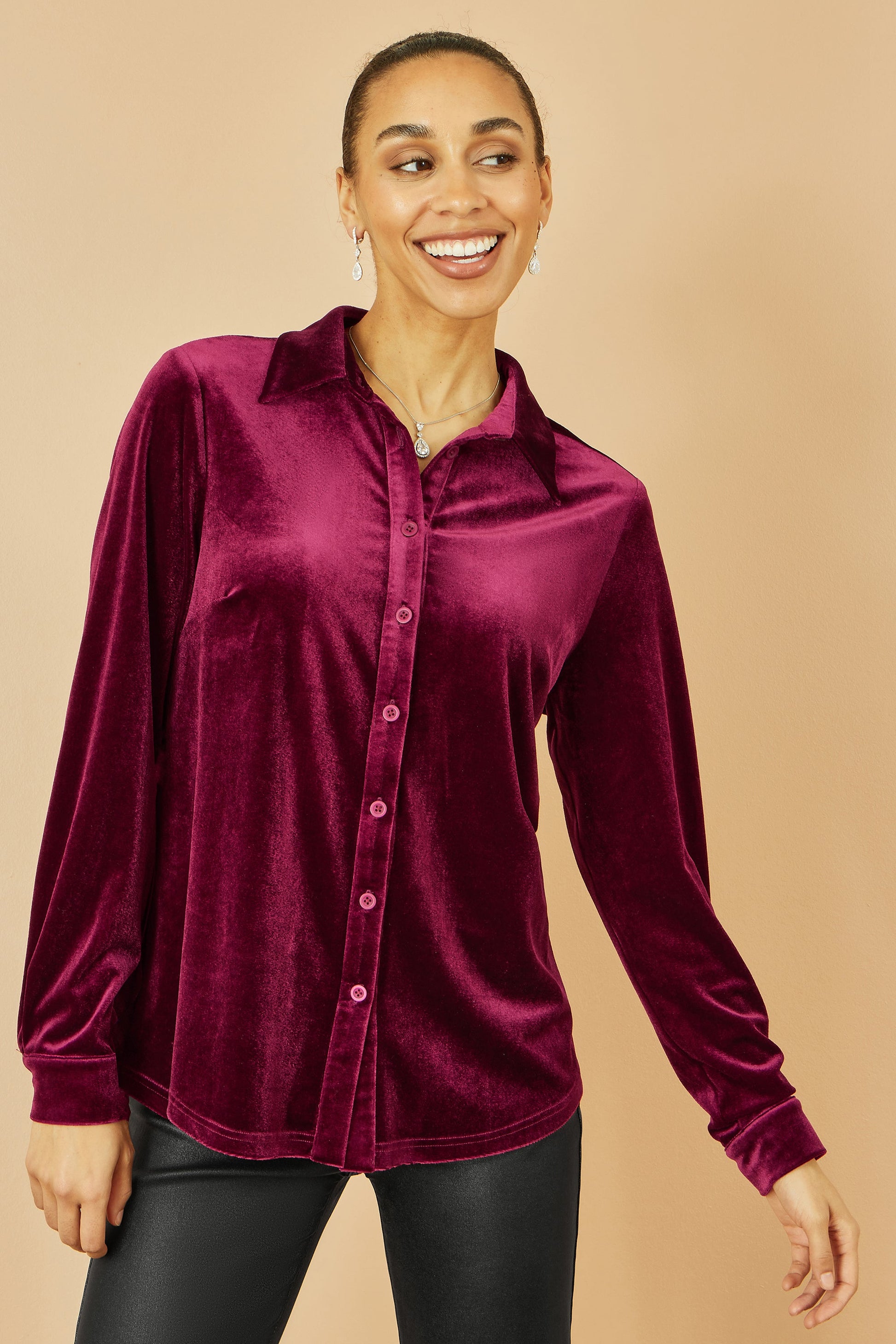 Burgundy Velvet Relaxed Fit Shirt - Sizes 8 to 24