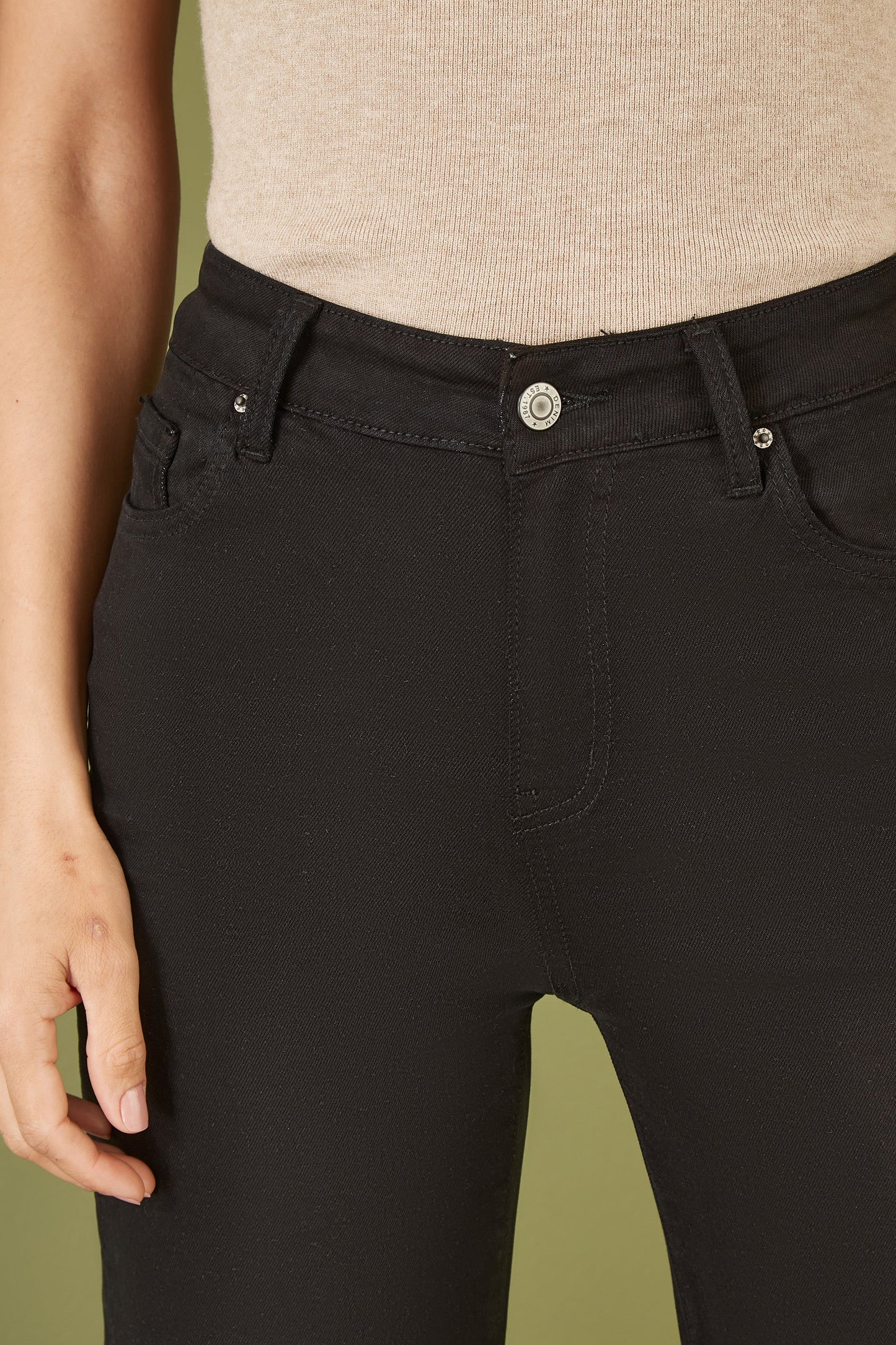 Black Stretch Canvas Wide Leg High Waist Jeans