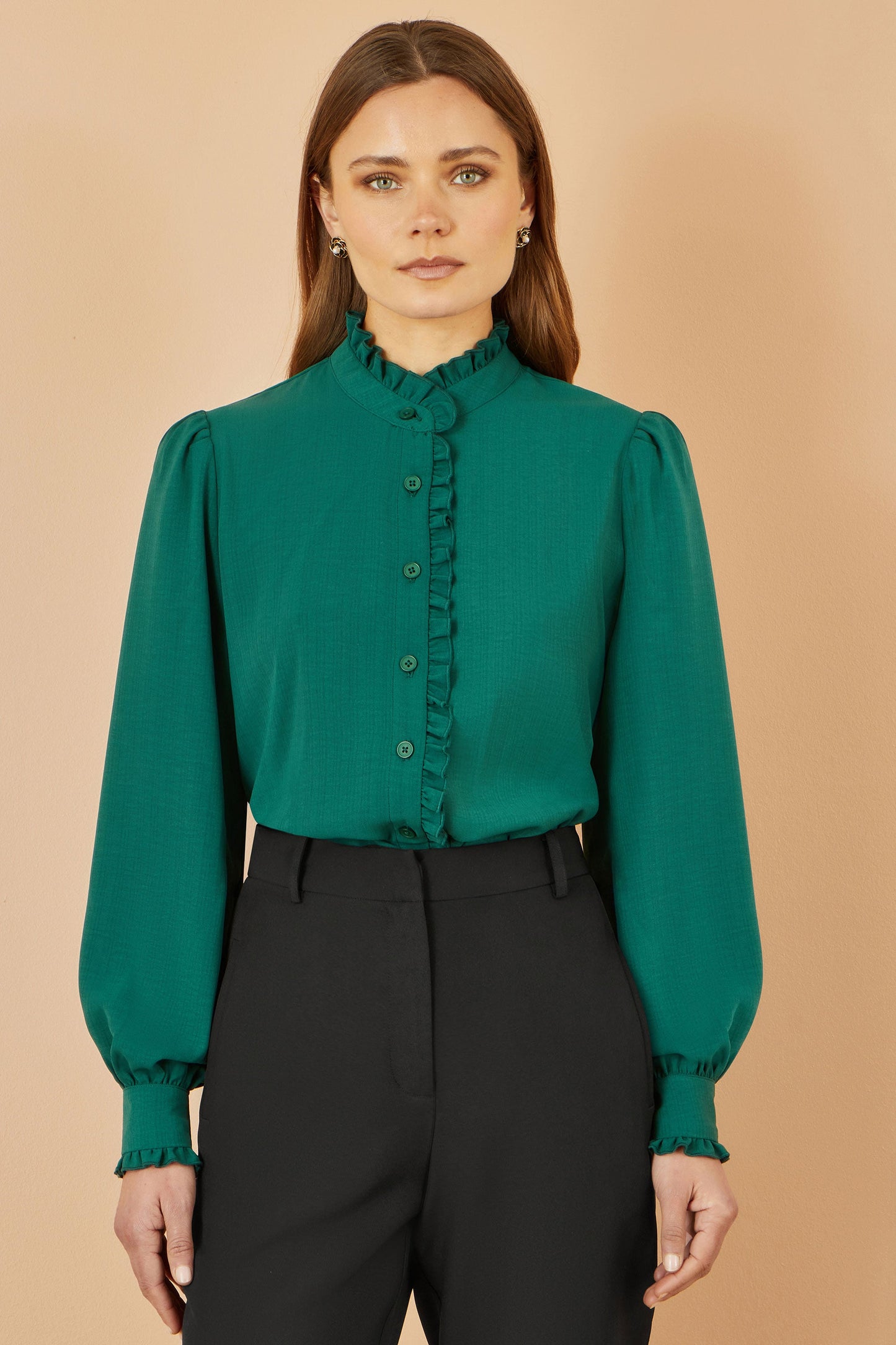 Green Frill High Neck Shirt - Sizes 8 to 18