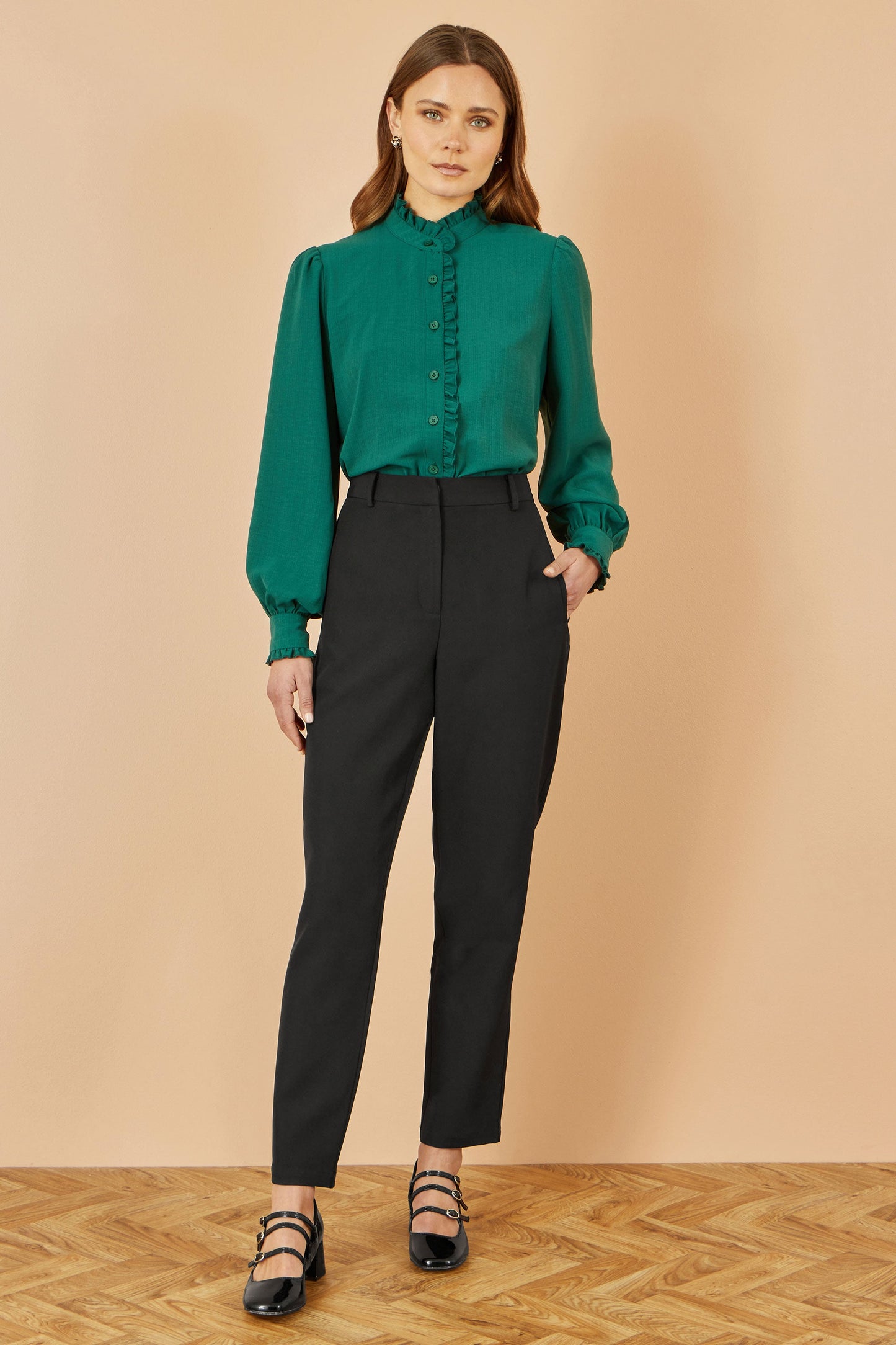 Green Frill High Neck Shirt - Sizes 8 to 18