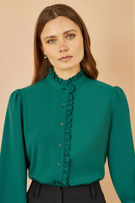 Green Frill High Neck Shirt - Sizes 8 to 18