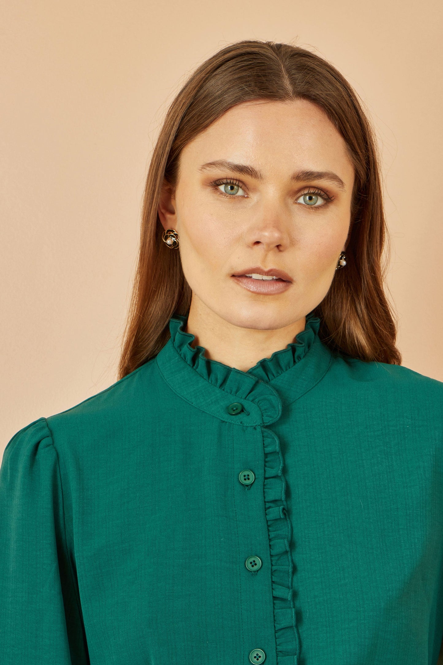 Green Frill High Neck Shirt - Sizes 8 to 18