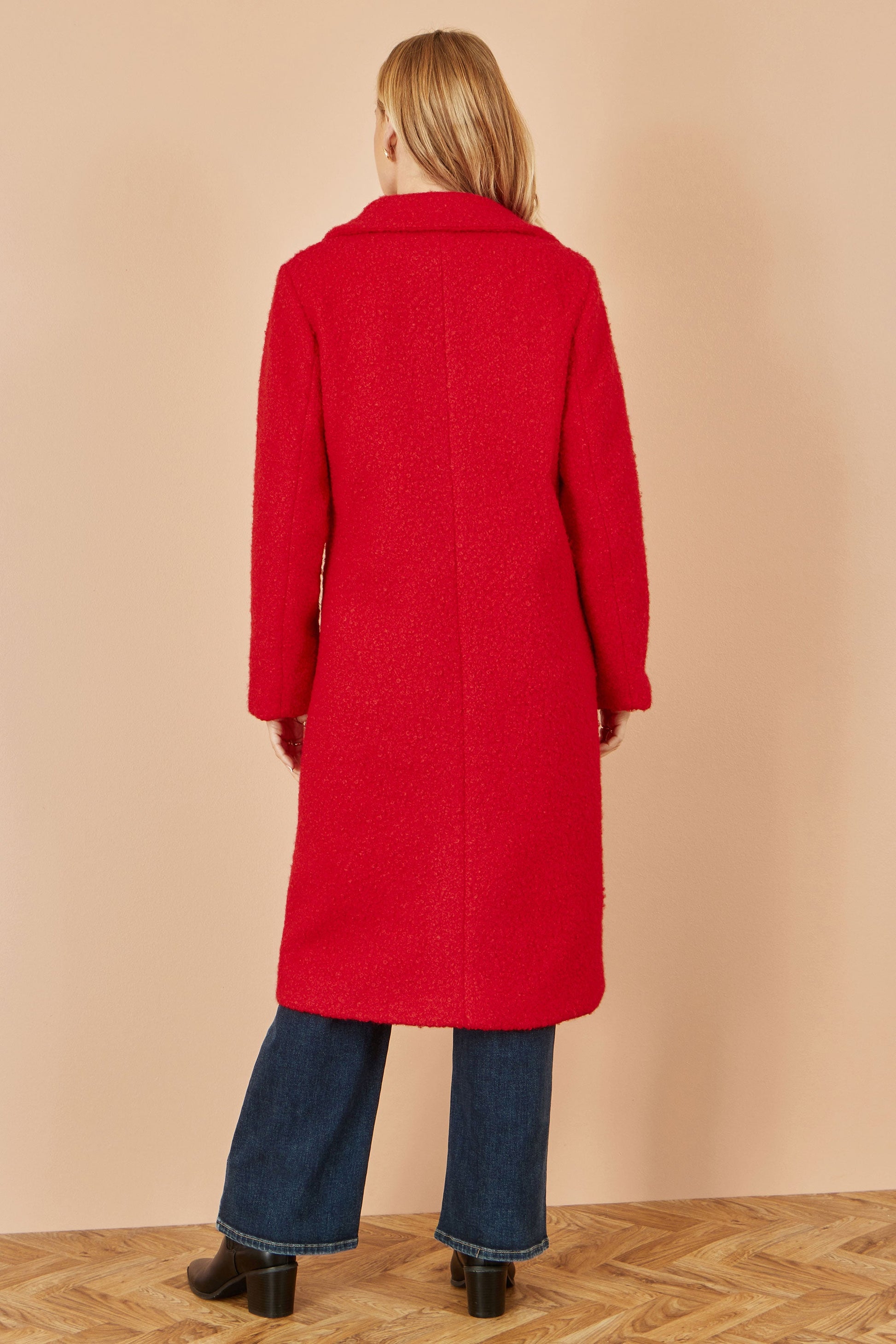 Red Boucle Long Line Coat - Sizes 8 to 16