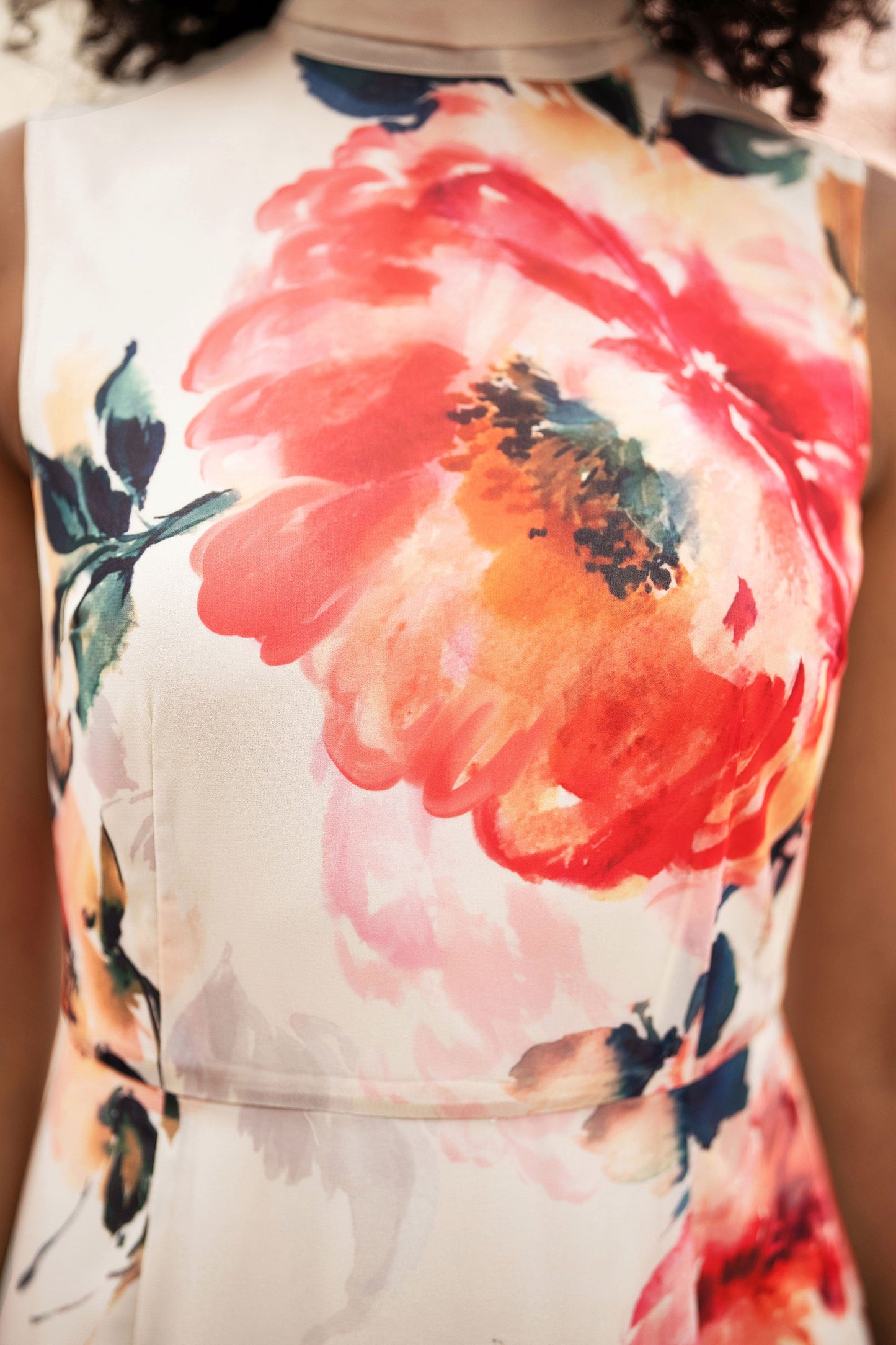 Ivory Flower Halter Neck Maxi Dress