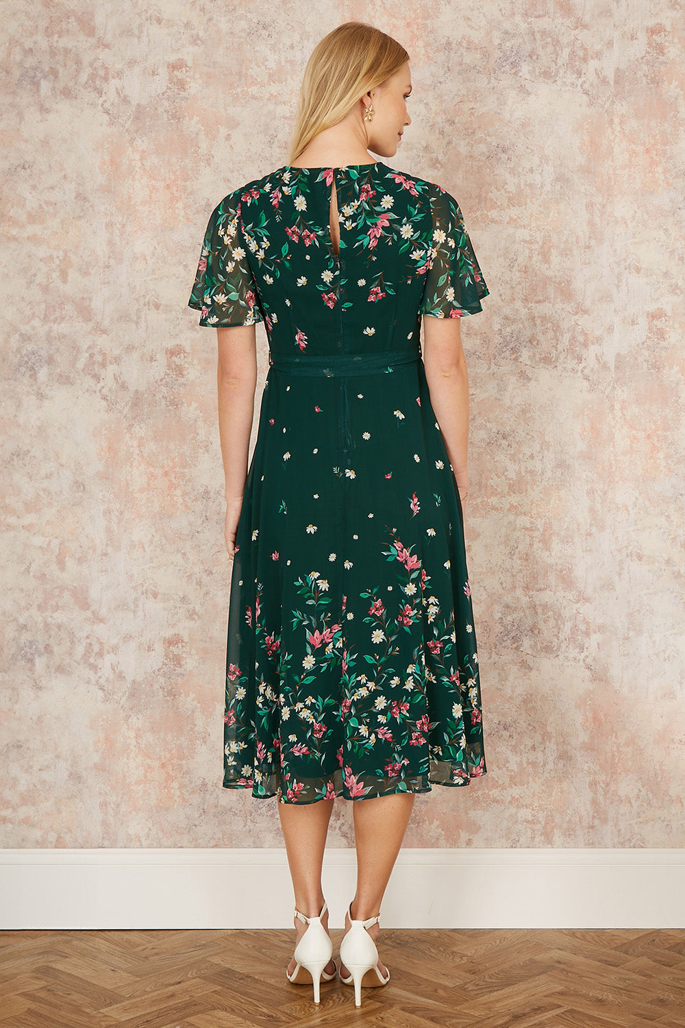 Green Daisy Skater Dress With Angel Sleeves