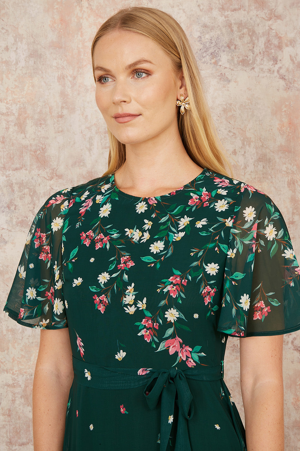 Green Daisy Skater Dress With Angel Sleeves
