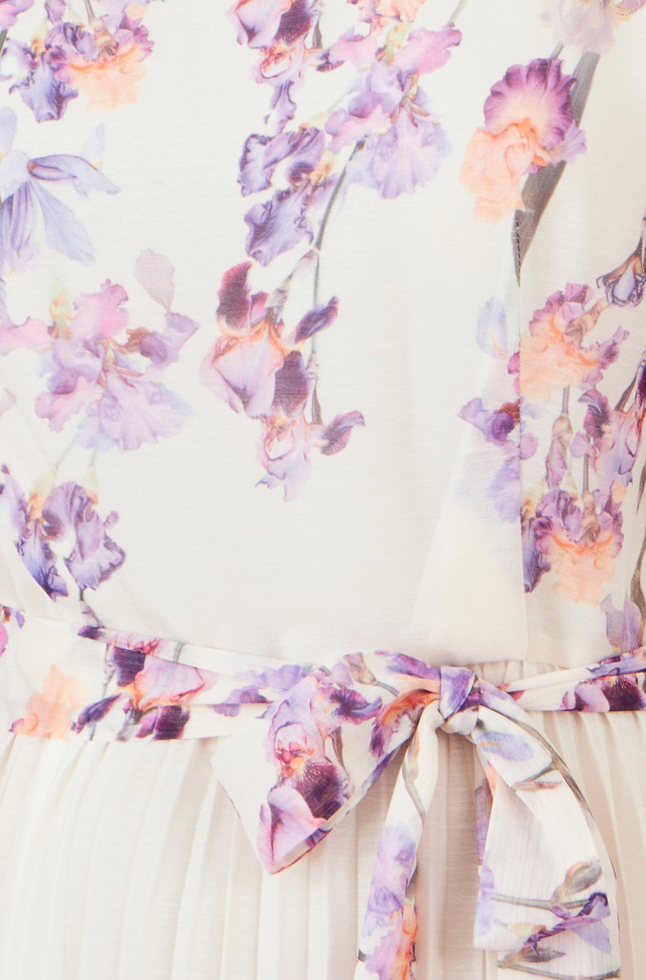Ivory Floral Mirror Pleated Midi Dress