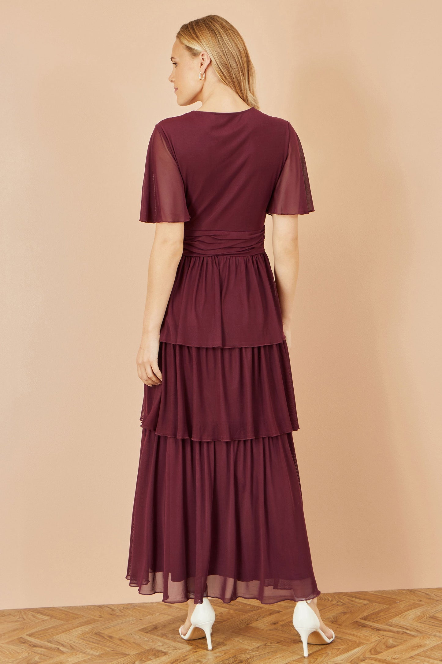 Burgundy Mesh Tiered Maxi Dress
