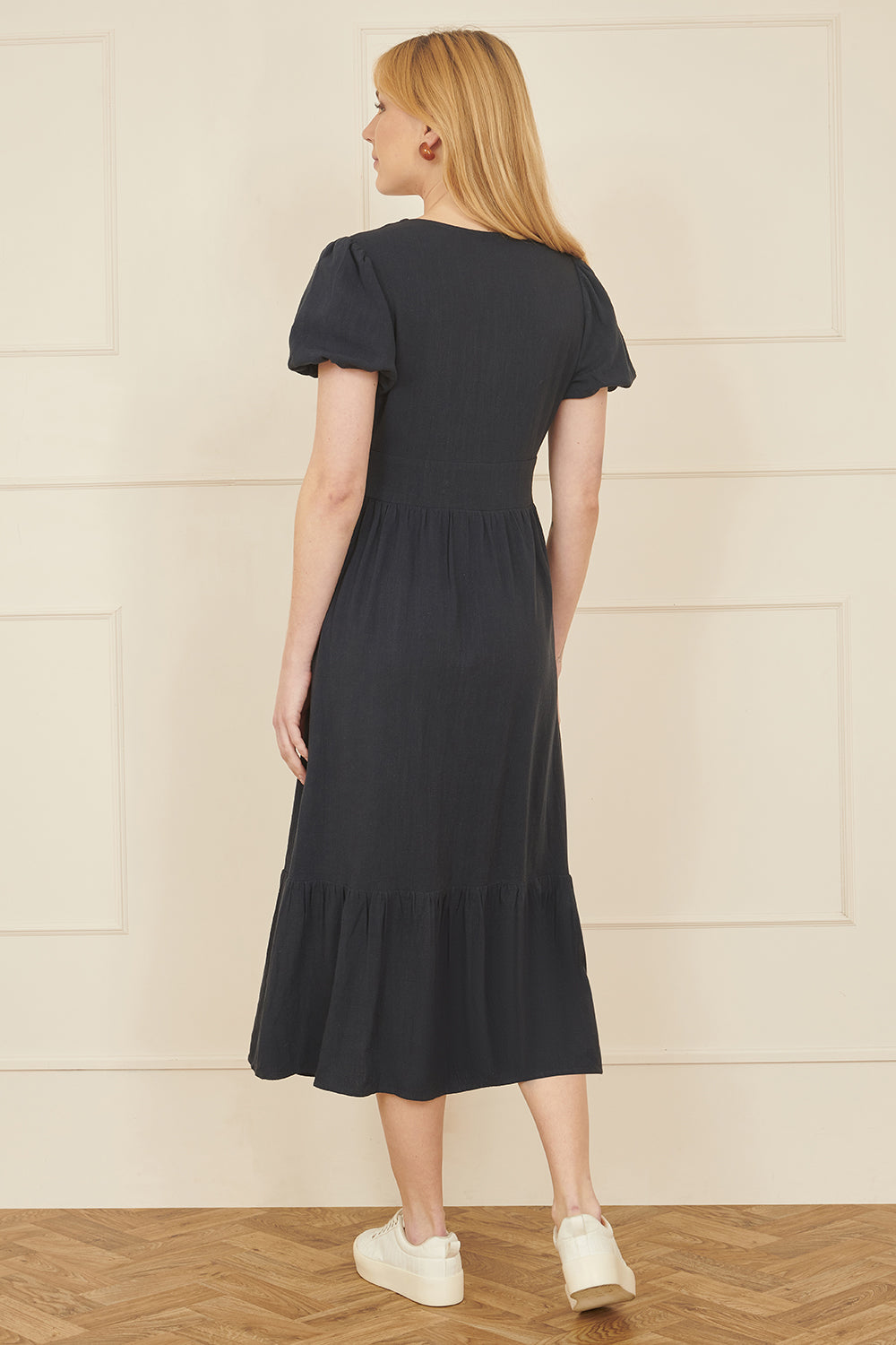 Navy Viscose Button Through Midi Dress