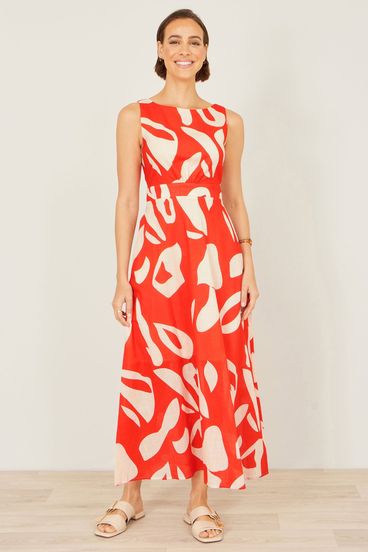 Orange Abstract Maxi Dress With Tie Back