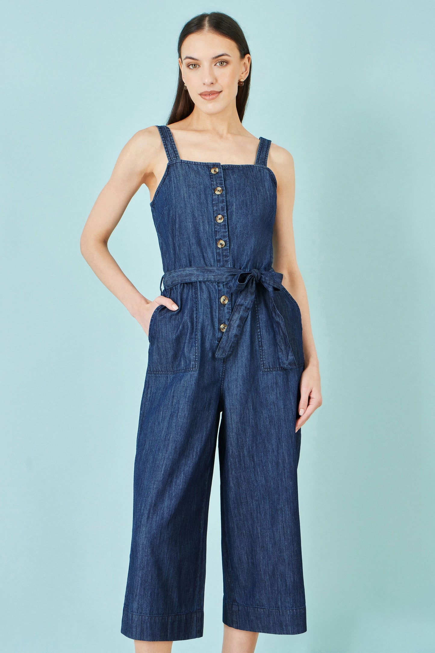Chambray Button Through Jumpsuit