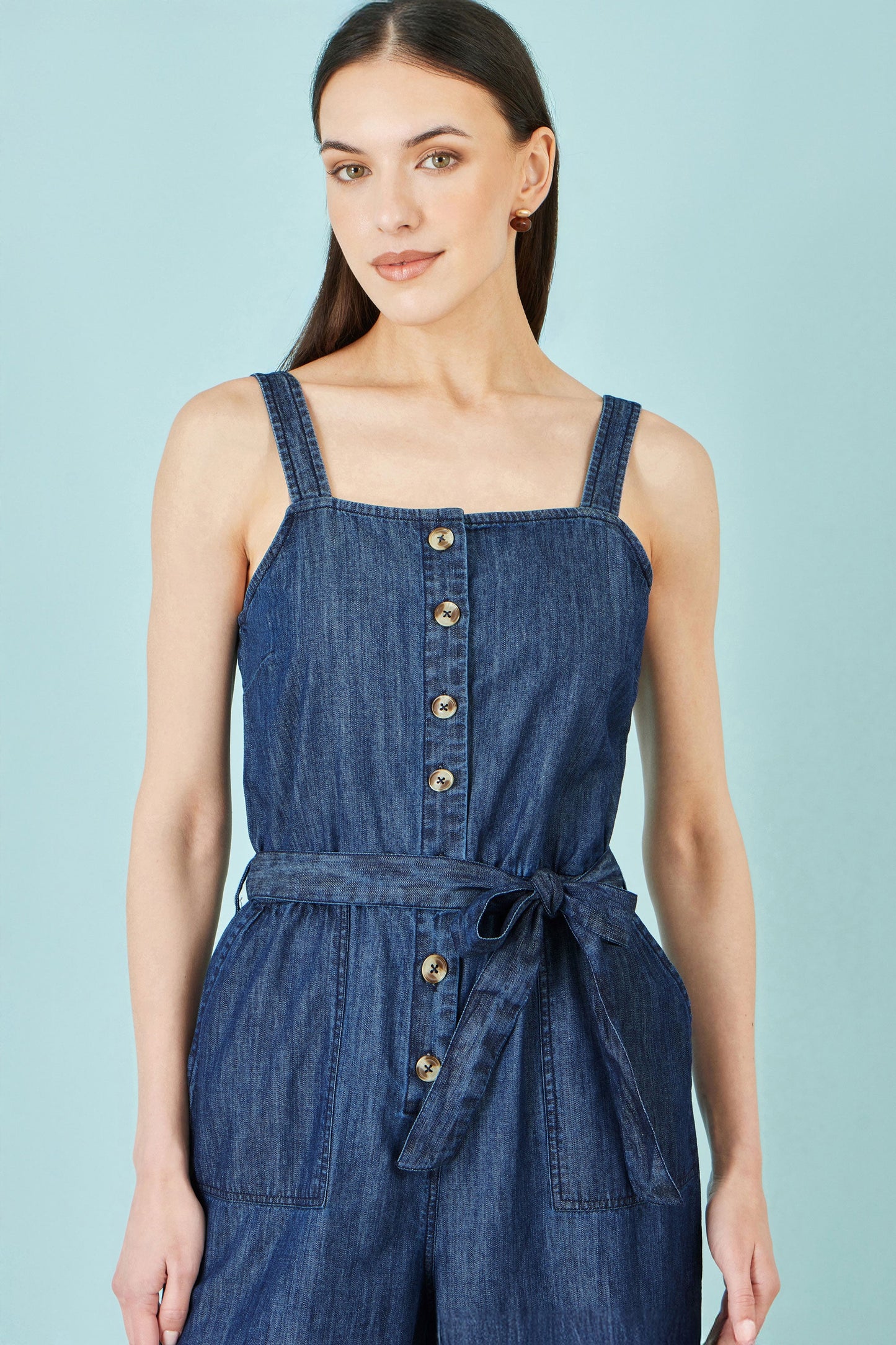 Chambray Button Through Jumpsuit