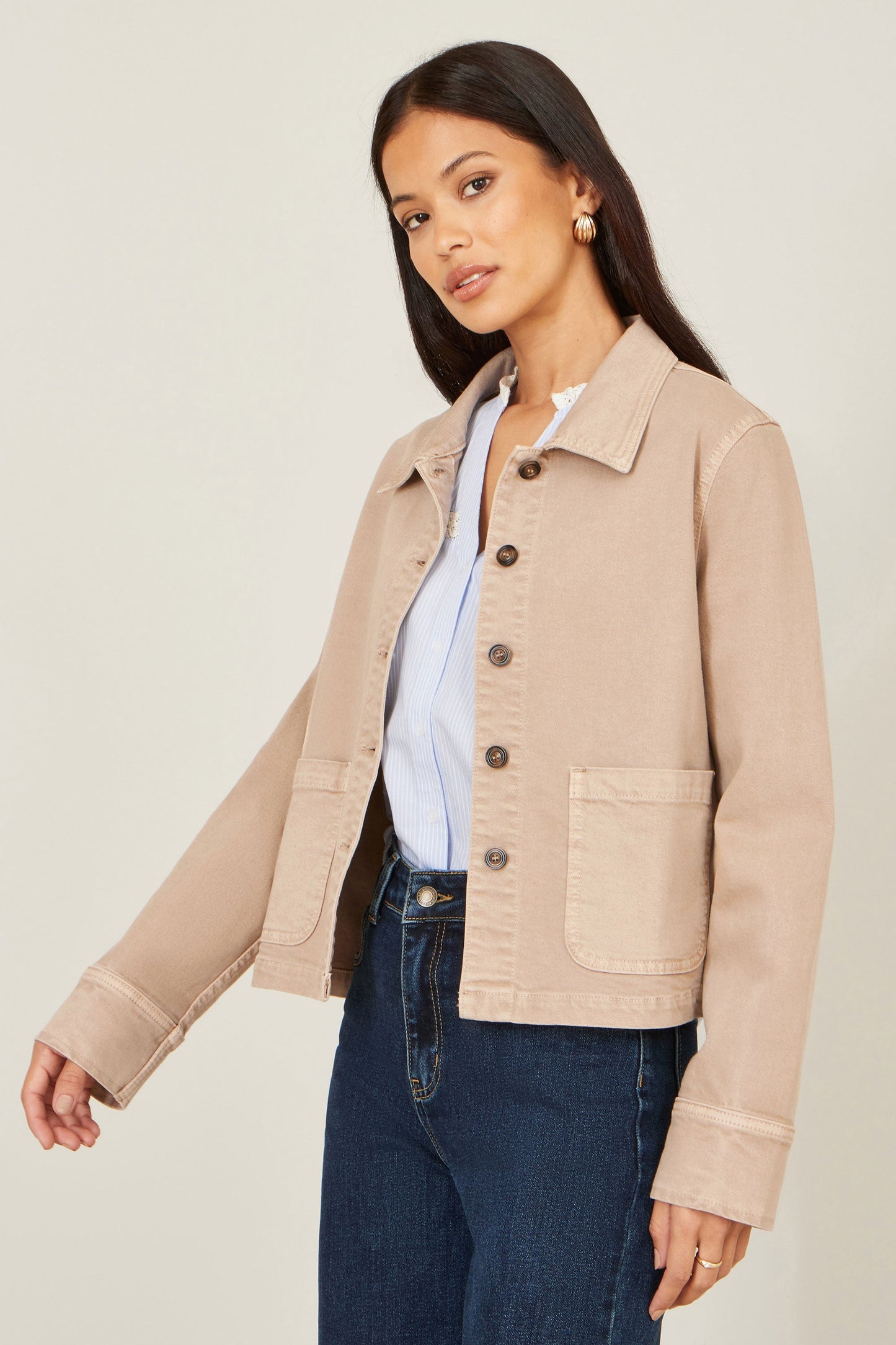 Beige Canvas Jacket With Patch Pockets