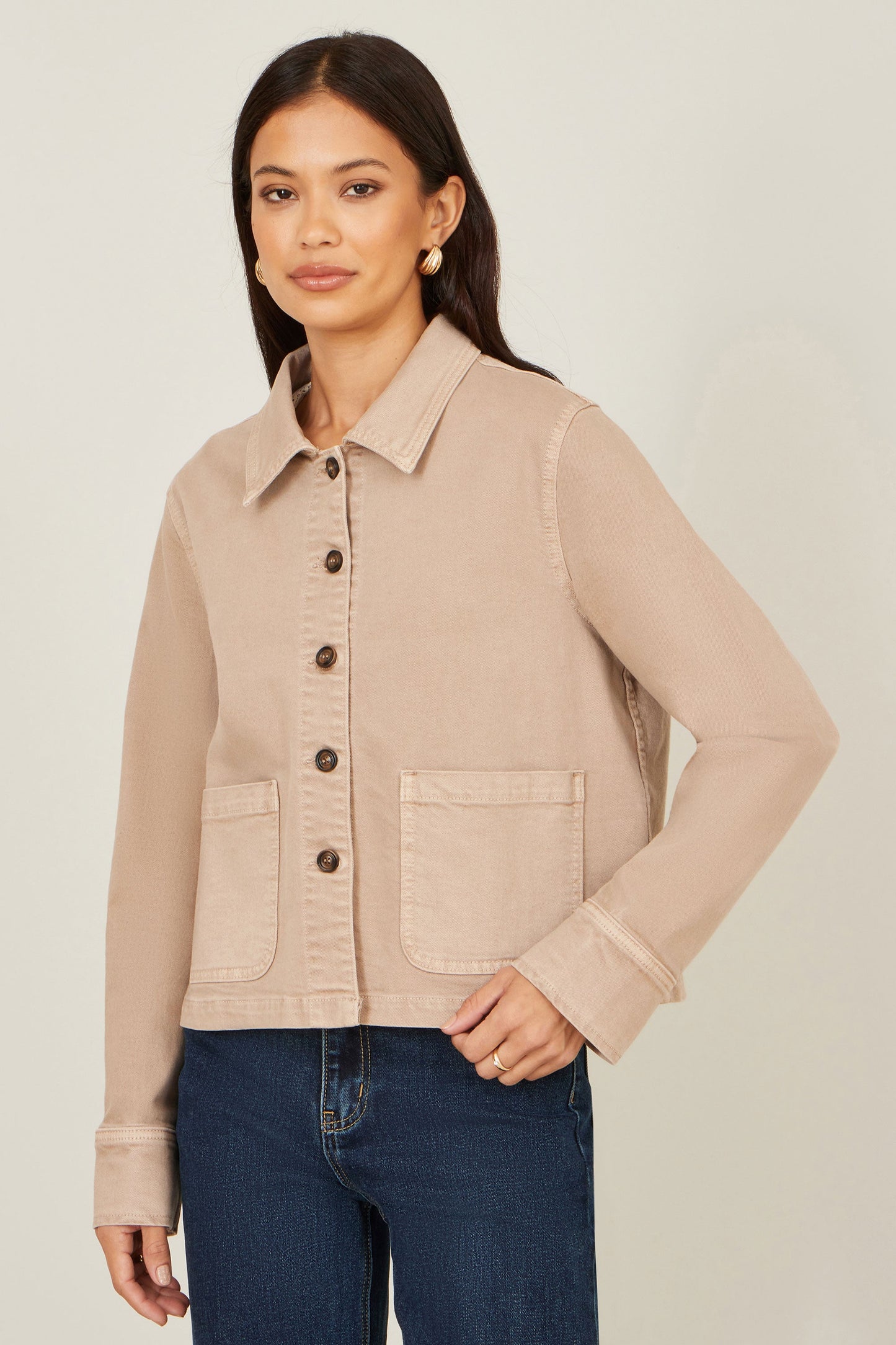 Beige Canvas Jacket With Patch Pockets