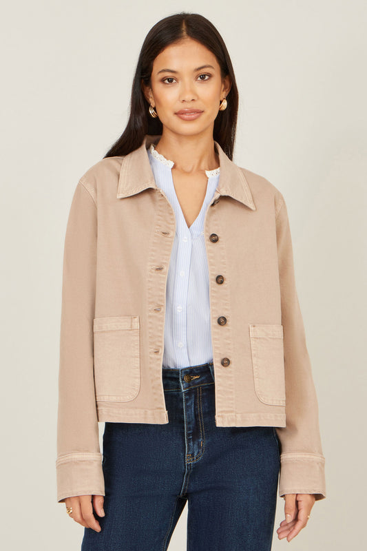 Beige Canvas Jacket With Patch Pockets