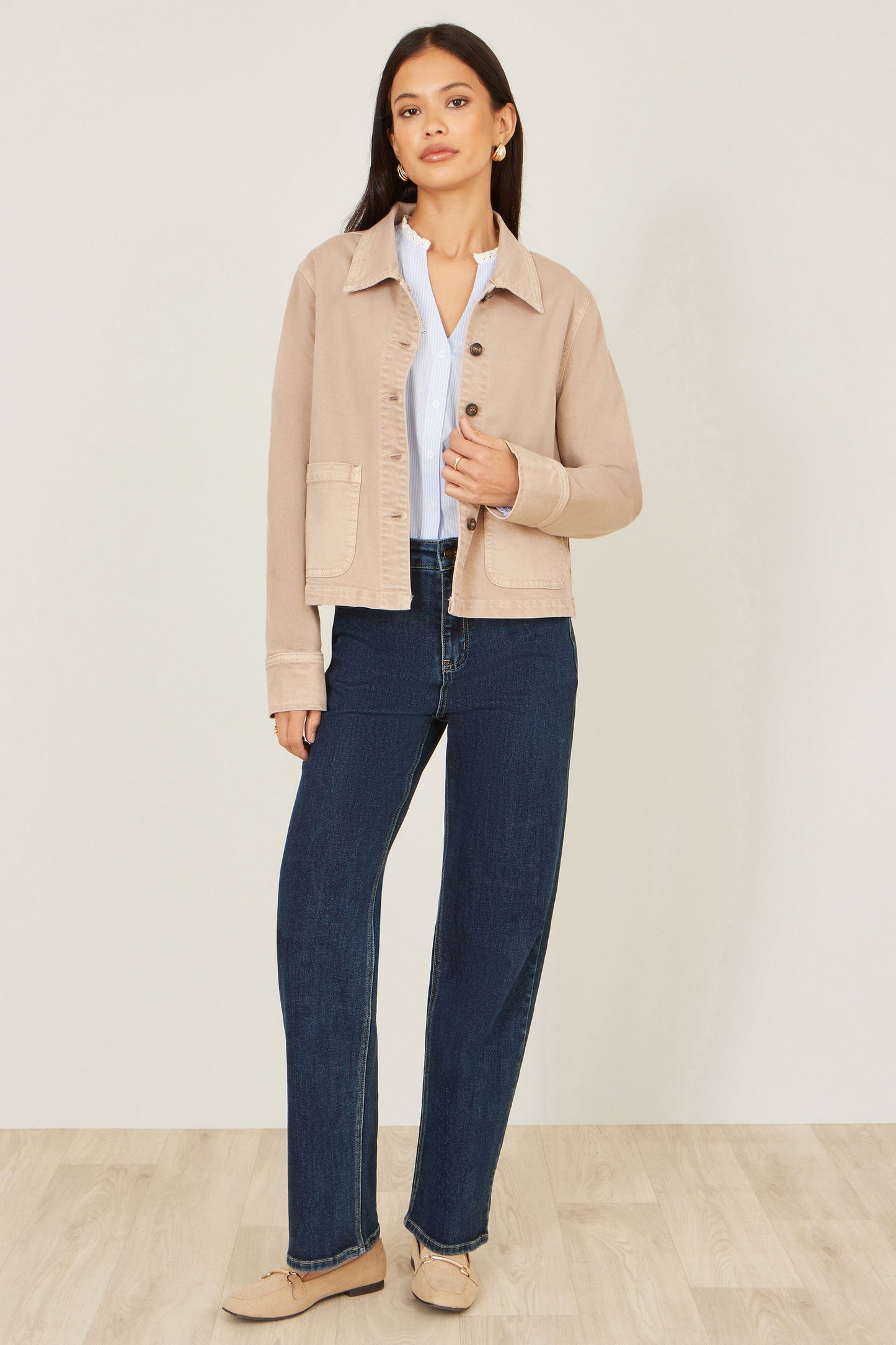 Beige Canvas Jacket With Patch Pockets