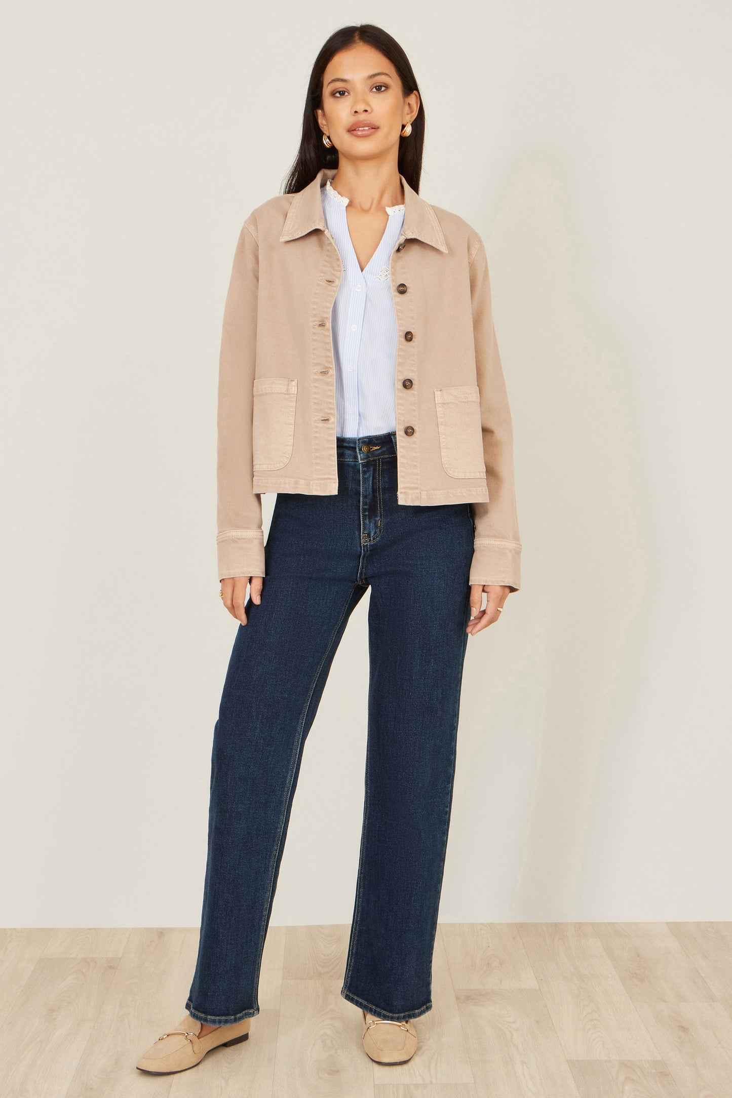 Beige Canvas Jacket With Patch Pockets