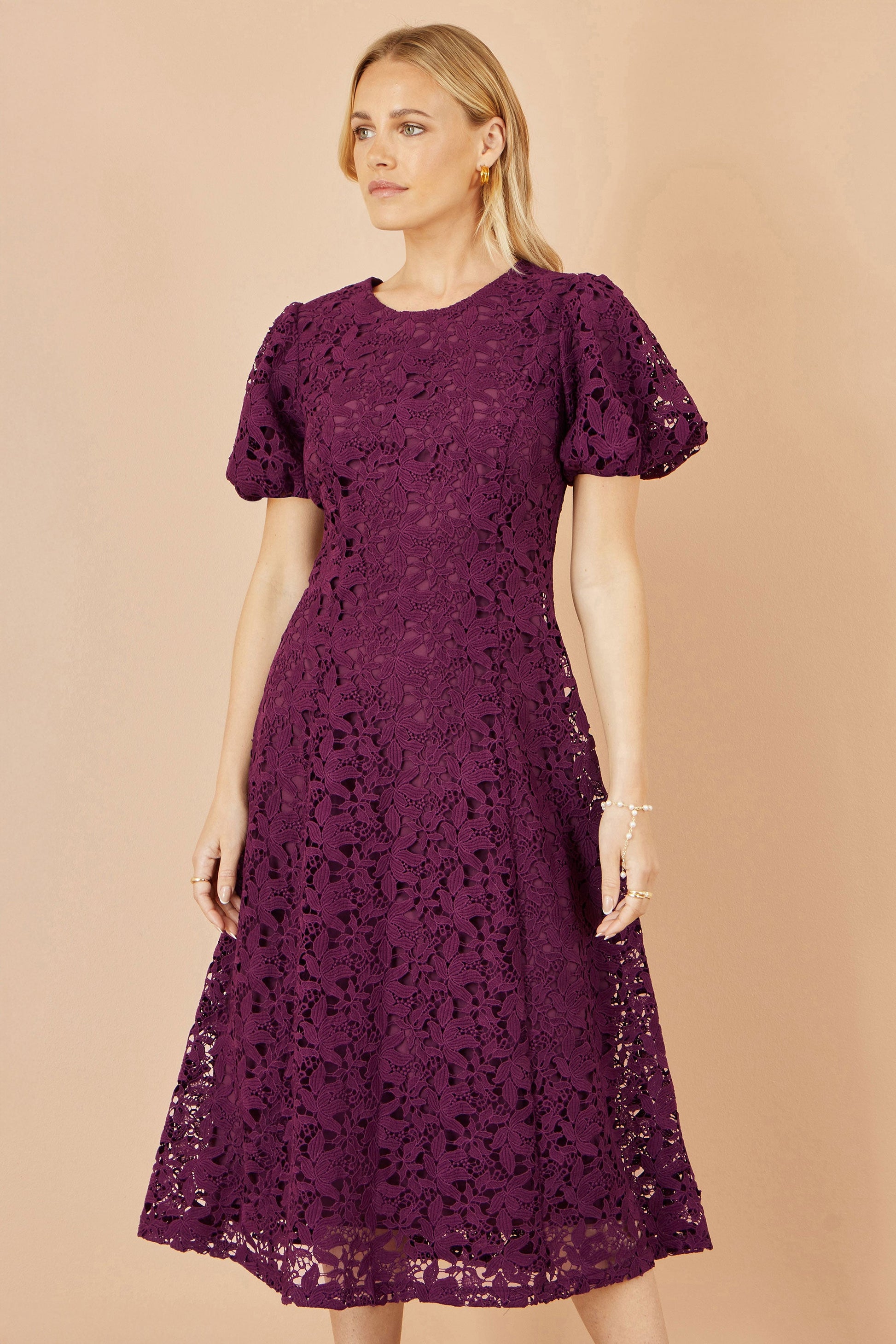 Burgundy Lace Midi Skater Dress - Sizes 8 to 16