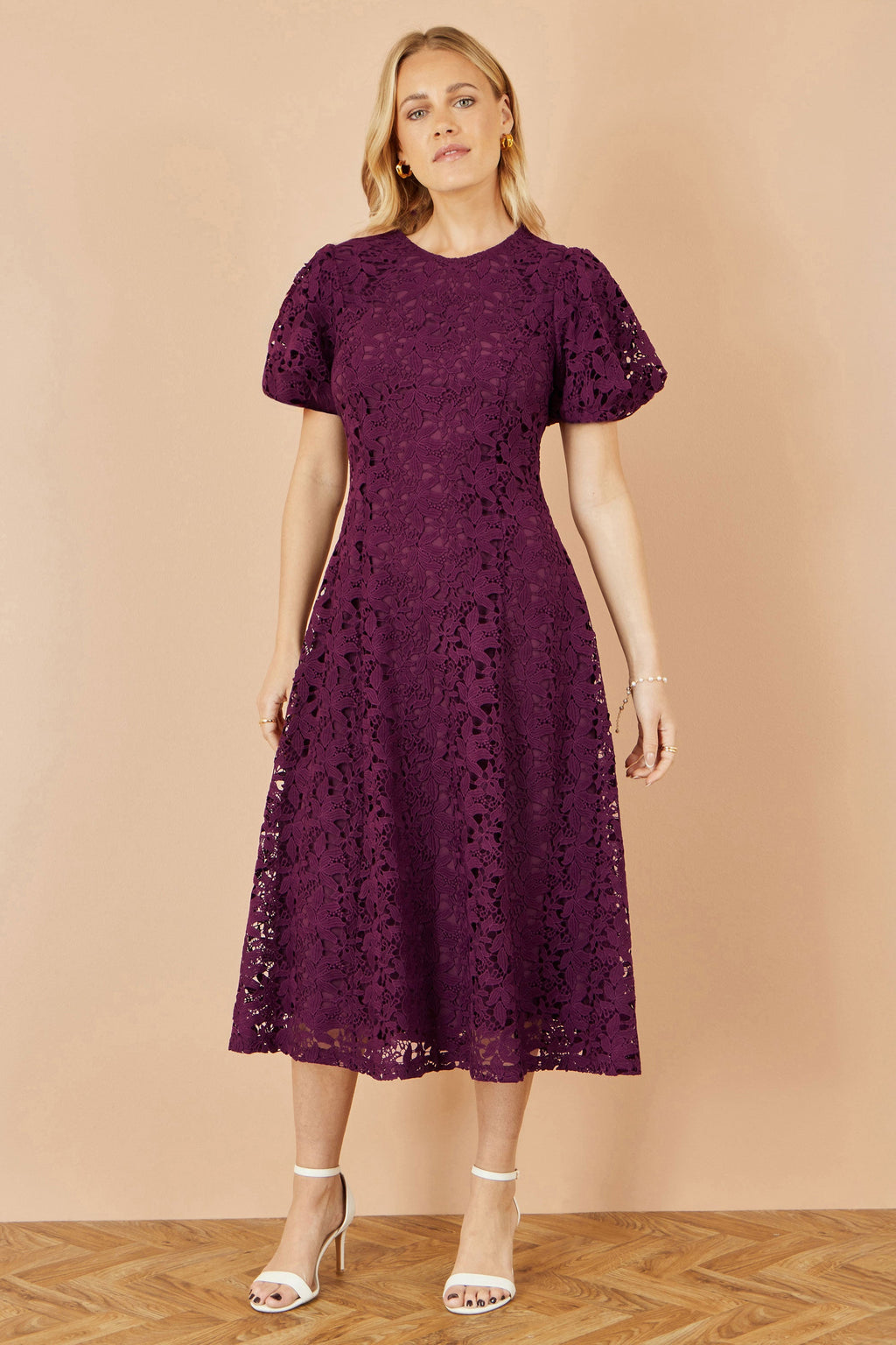 Burgundy Lace Midi Skater Dress - Sizes 8 to 16