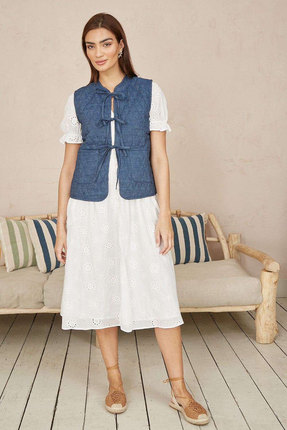 Blue Chambray Cotton Quilted Reversible Waistcoat