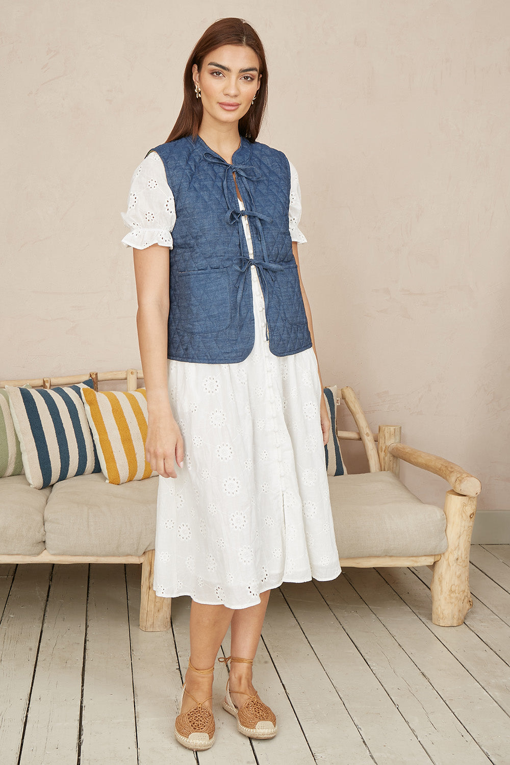 Blue Chambray Cotton Quilted Reversible Waistcoat