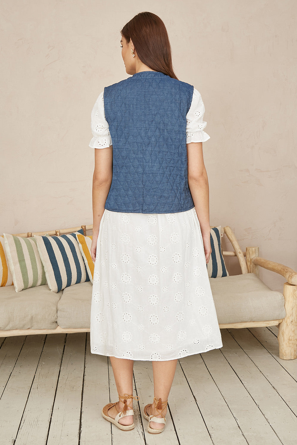 Blue Chambray Cotton Quilted Reversible Waistcoat