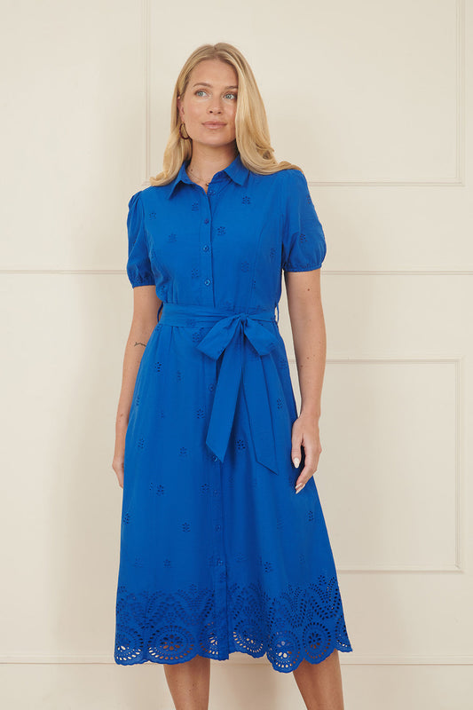 Blue Cotton Shirt Midi Dress With Cut Out Details
