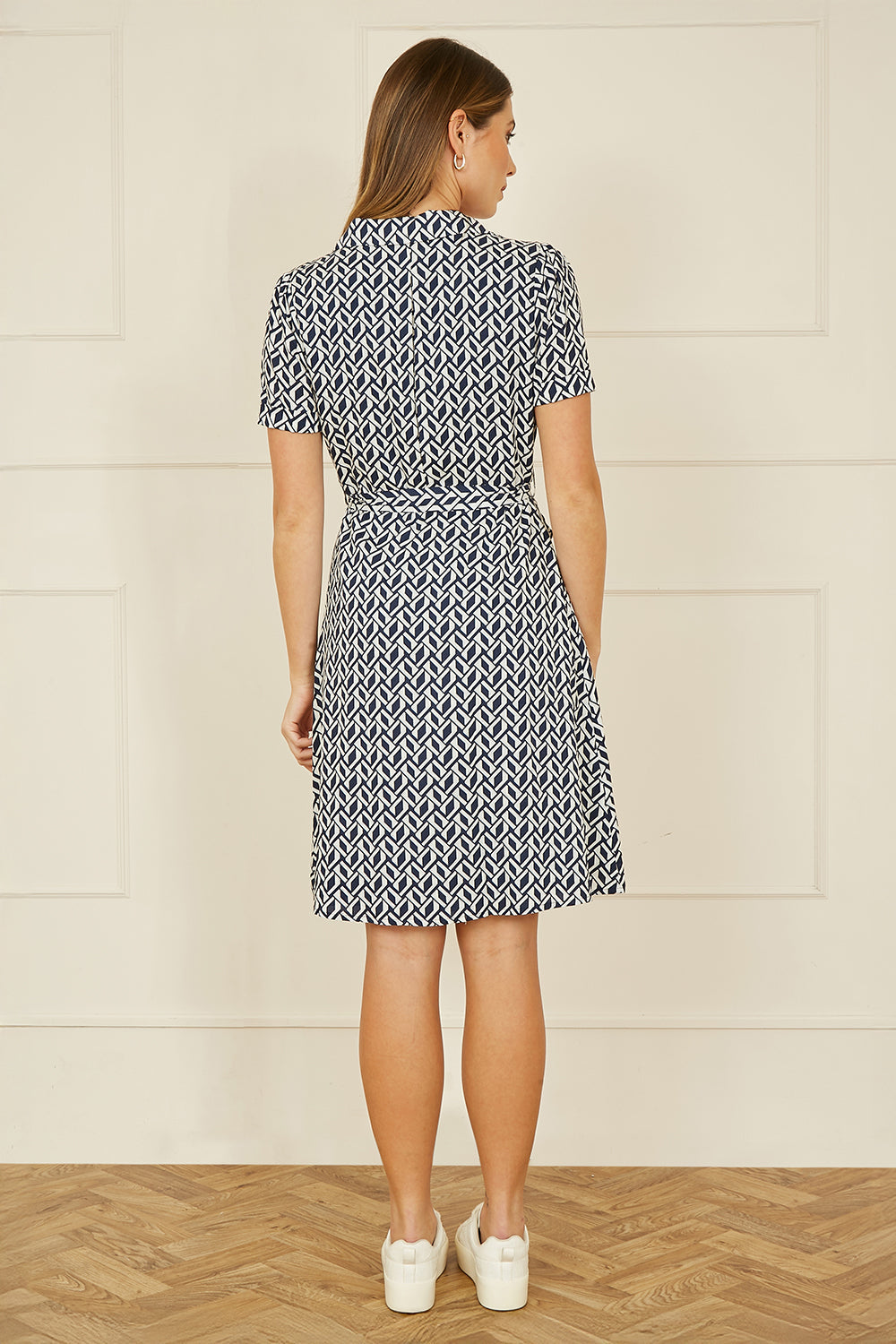 Navy Geo Print Retro Style Shirt Dress