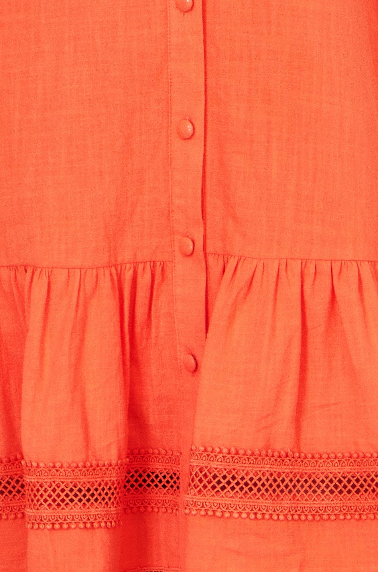 Orange Cotton Lace Trim Skater Shirt Dress