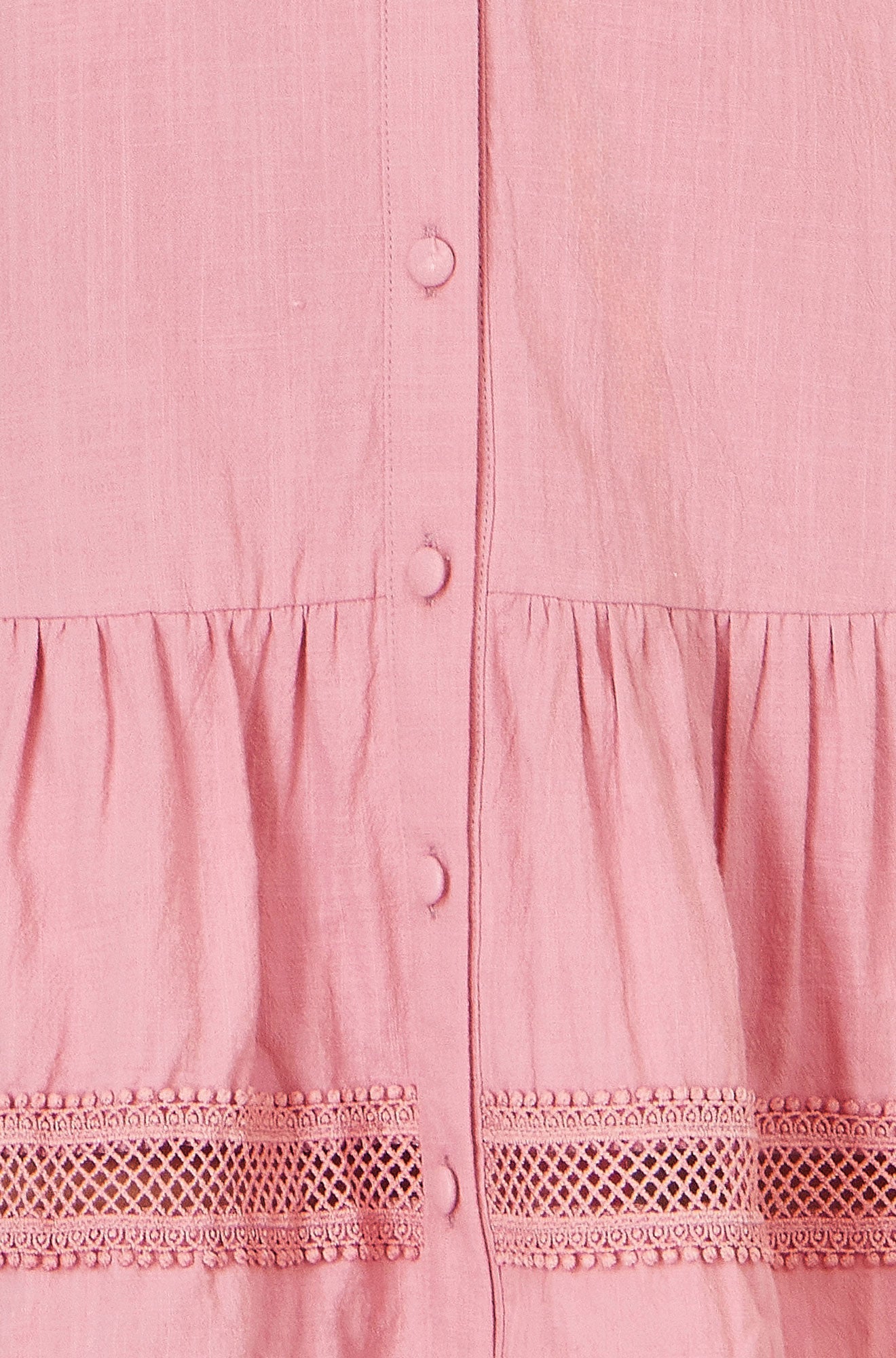 Pink Cotton Lace Trim Skater Shirt Dress