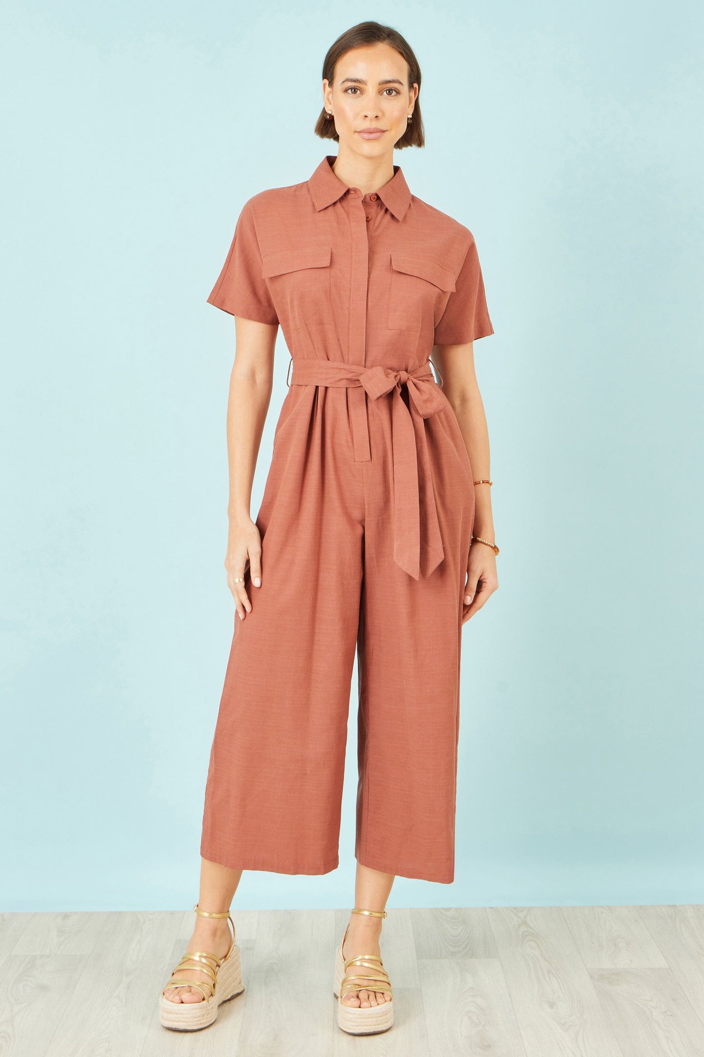 Brown Utility Relaxed Jumpsuit