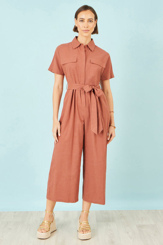 Brown Utility Relaxed Jumpsuit