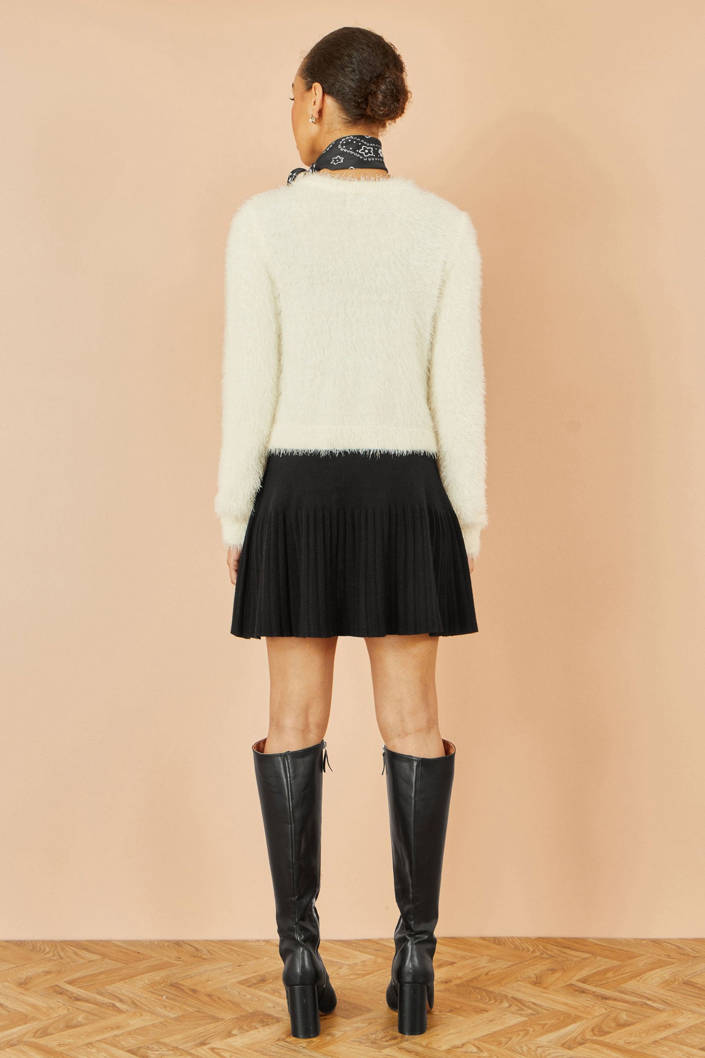 Ivory Eyelash Fluffy Knit Bolero With Tie Front