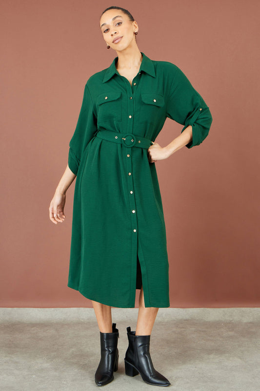 Green Belted Shirt Dress