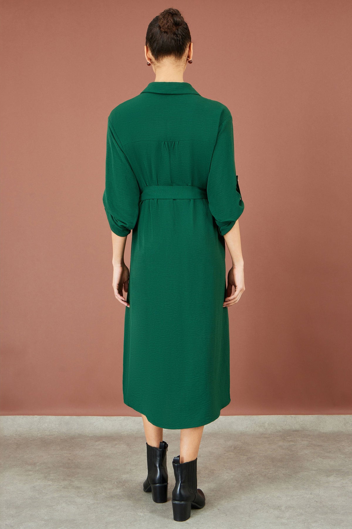 Green Belted Shirt Dress