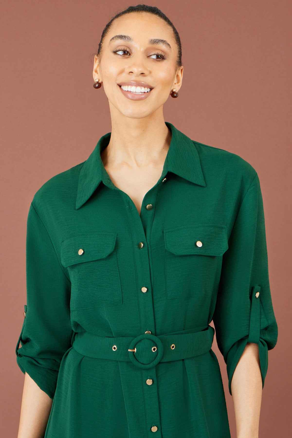 Green Belted Shirt Dress