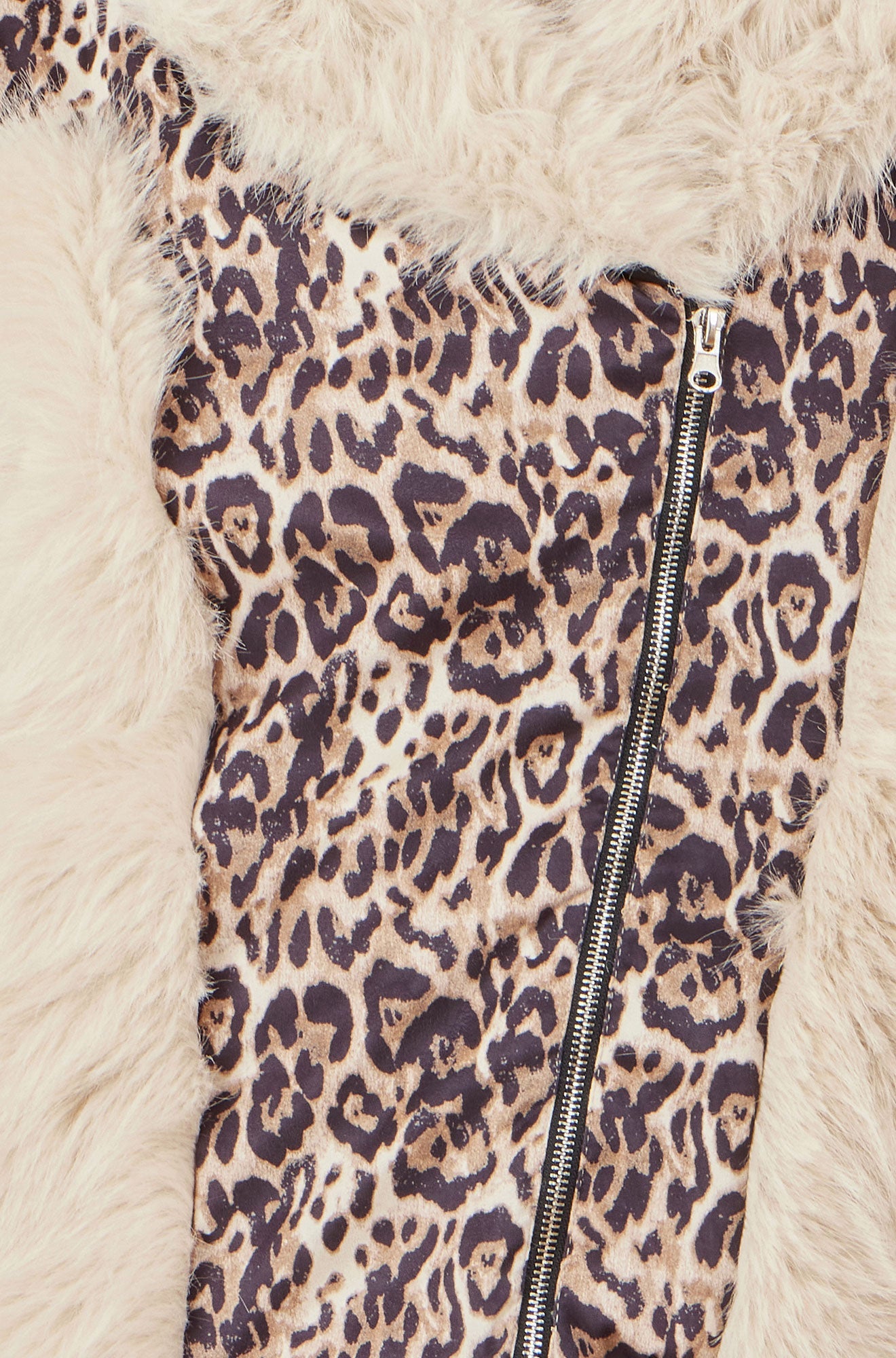 Cream Fur Biker Jacket With Leopard Print - Sizes 8 to 16