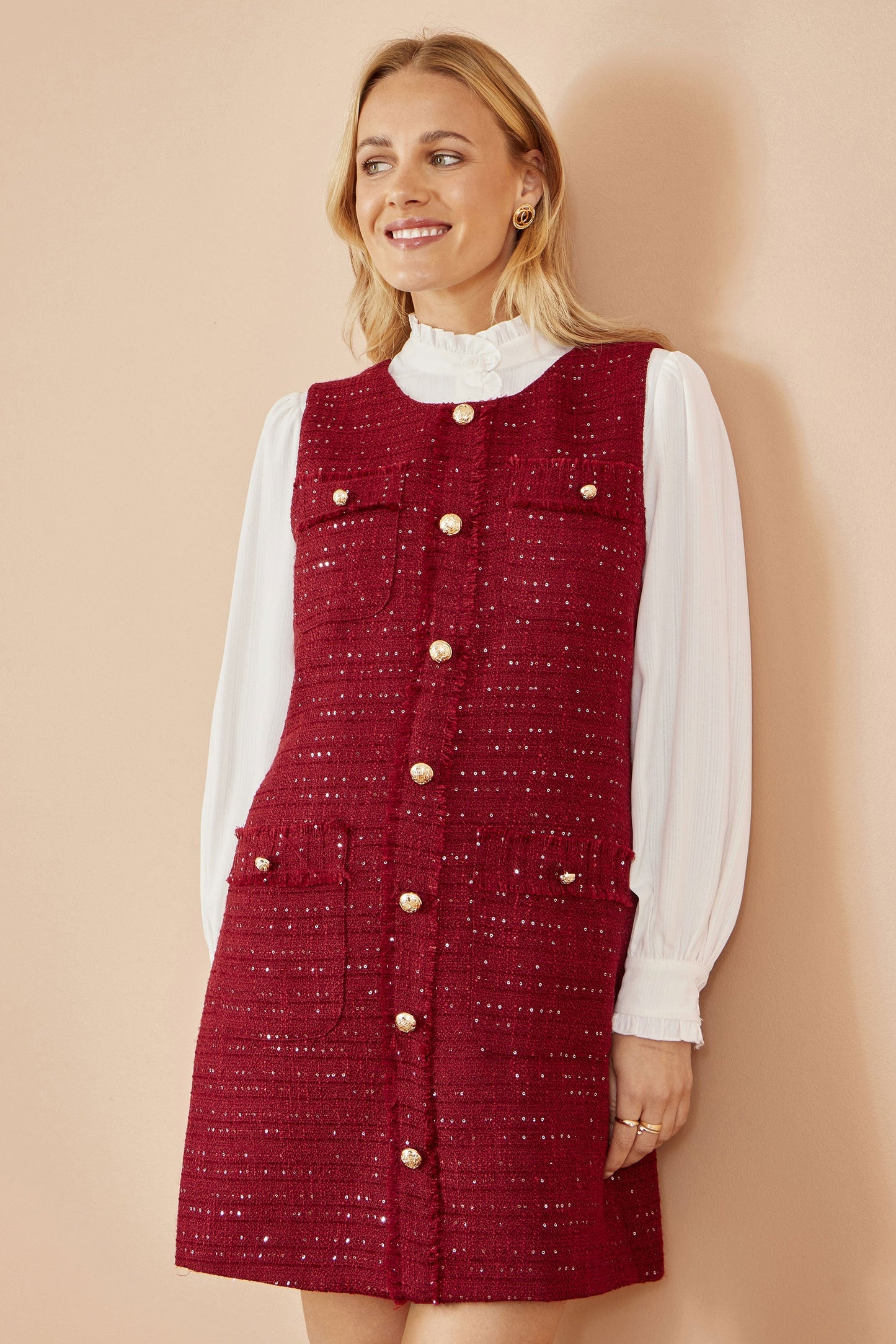 Burgundy Boucle Tunic Dress - Sizes 8 to 16
