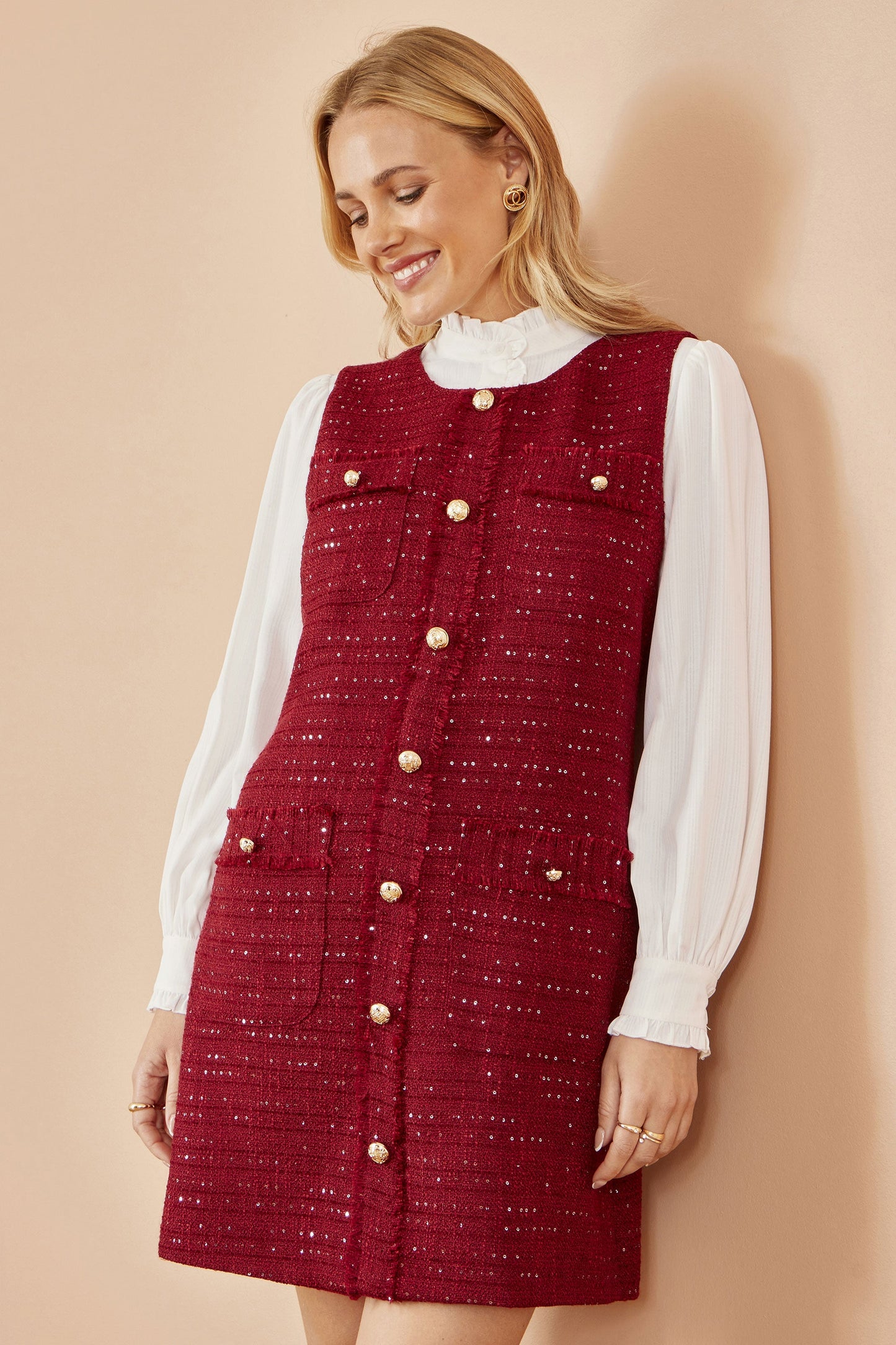 Burgundy Boucle Tunic Dress - Sizes 8 to 16