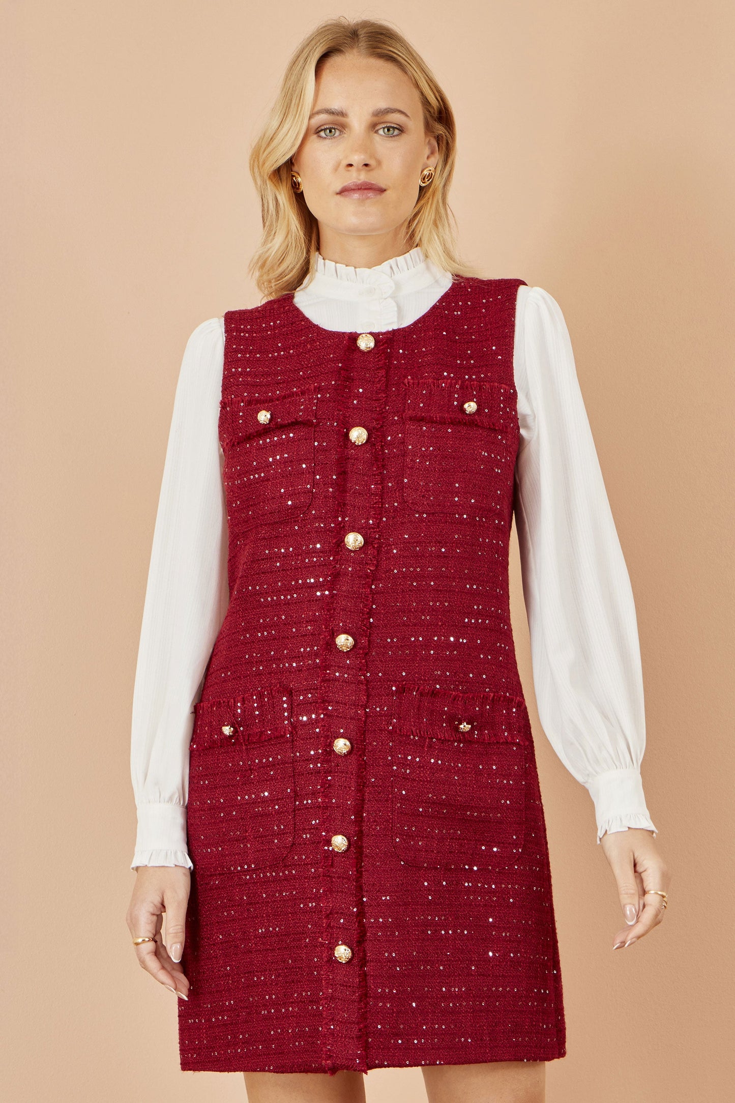 Burgundy Boucle Tunic Dress - Sizes 8 to 16