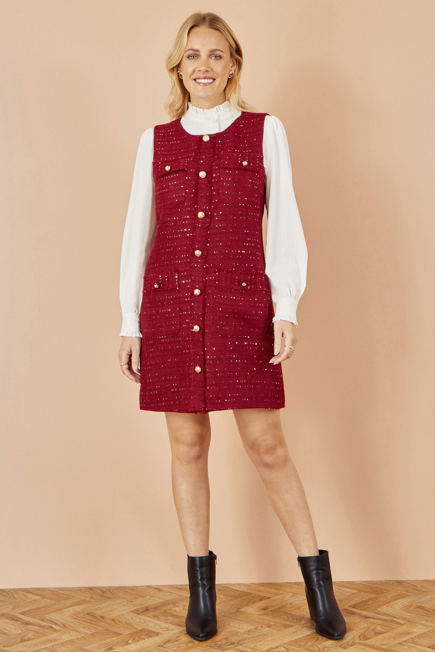 Burgundy Boucle Tunic Dress - Sizes 8 to 16