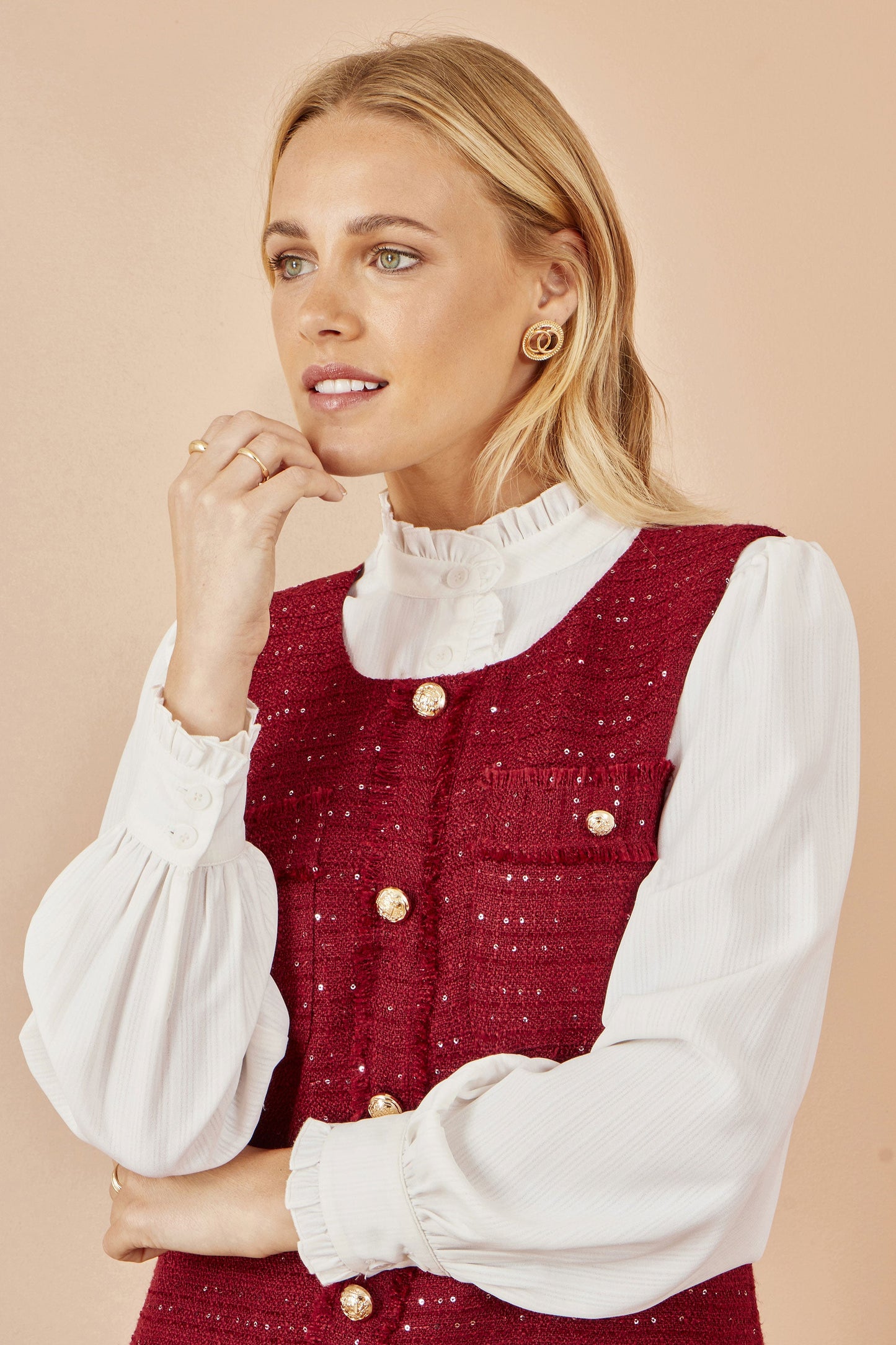 Burgundy Boucle Tunic Dress - Sizes 8 to 16