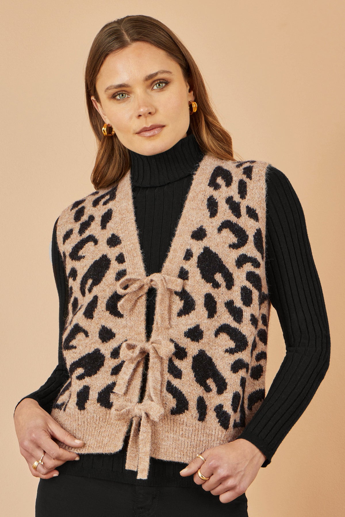 Beige Animal Print Waistcoat