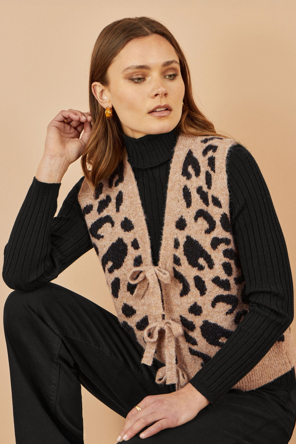 Beige Animal Print Waistcoat