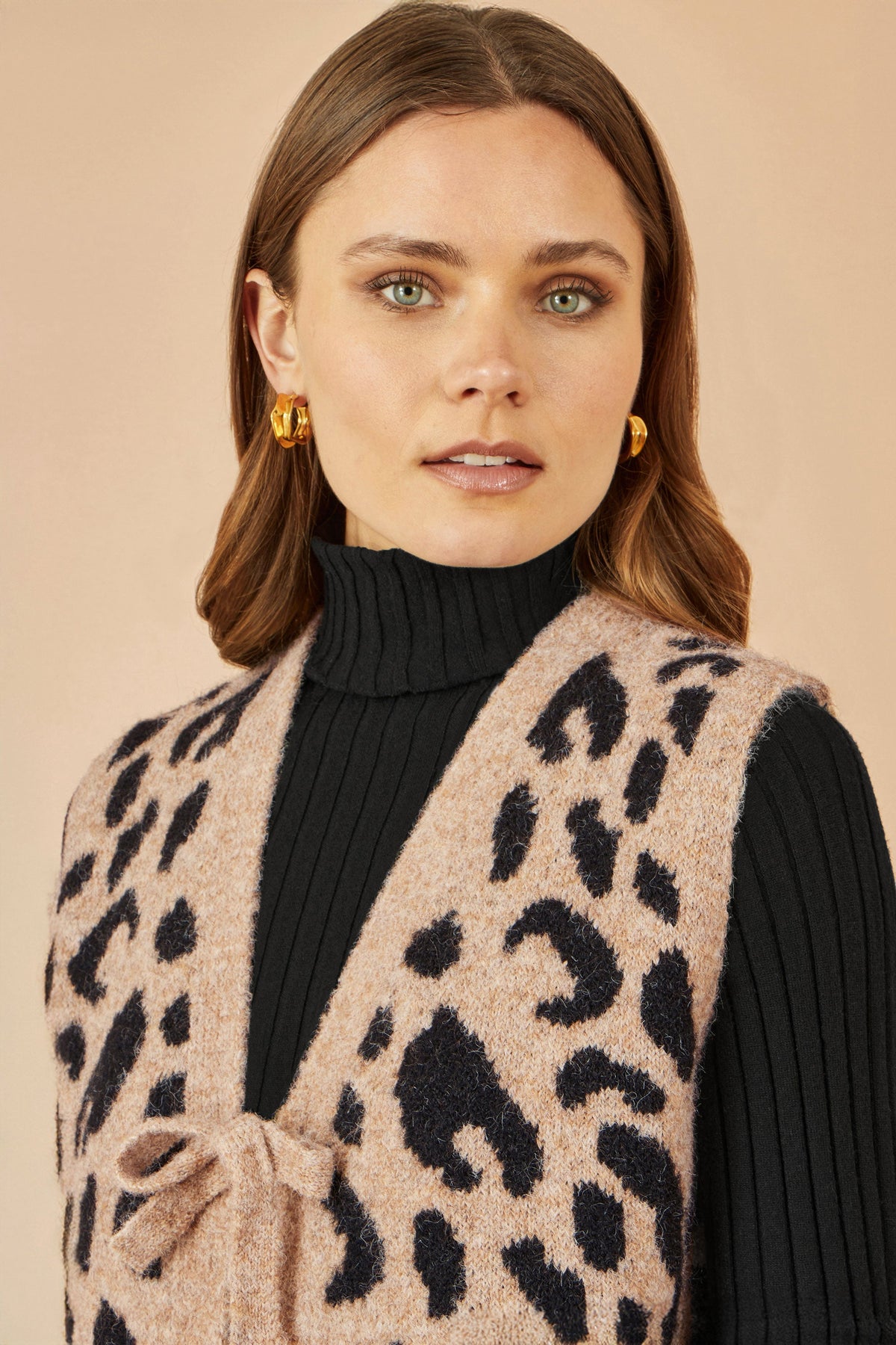 Beige Animal Print Waistcoat