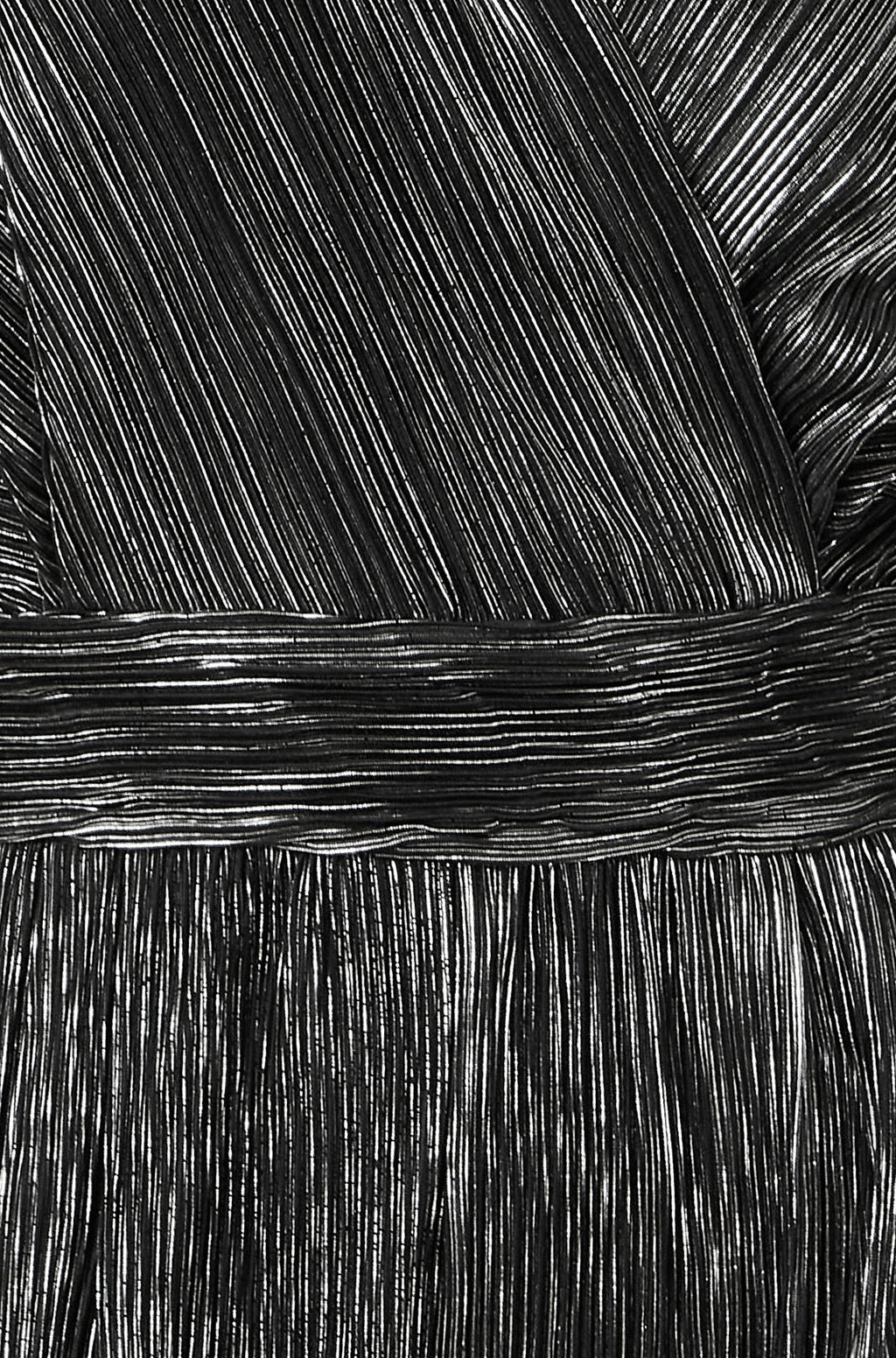 Black Metallic Pleated Jumpsuit With V Neck - Sizes 8 to 16