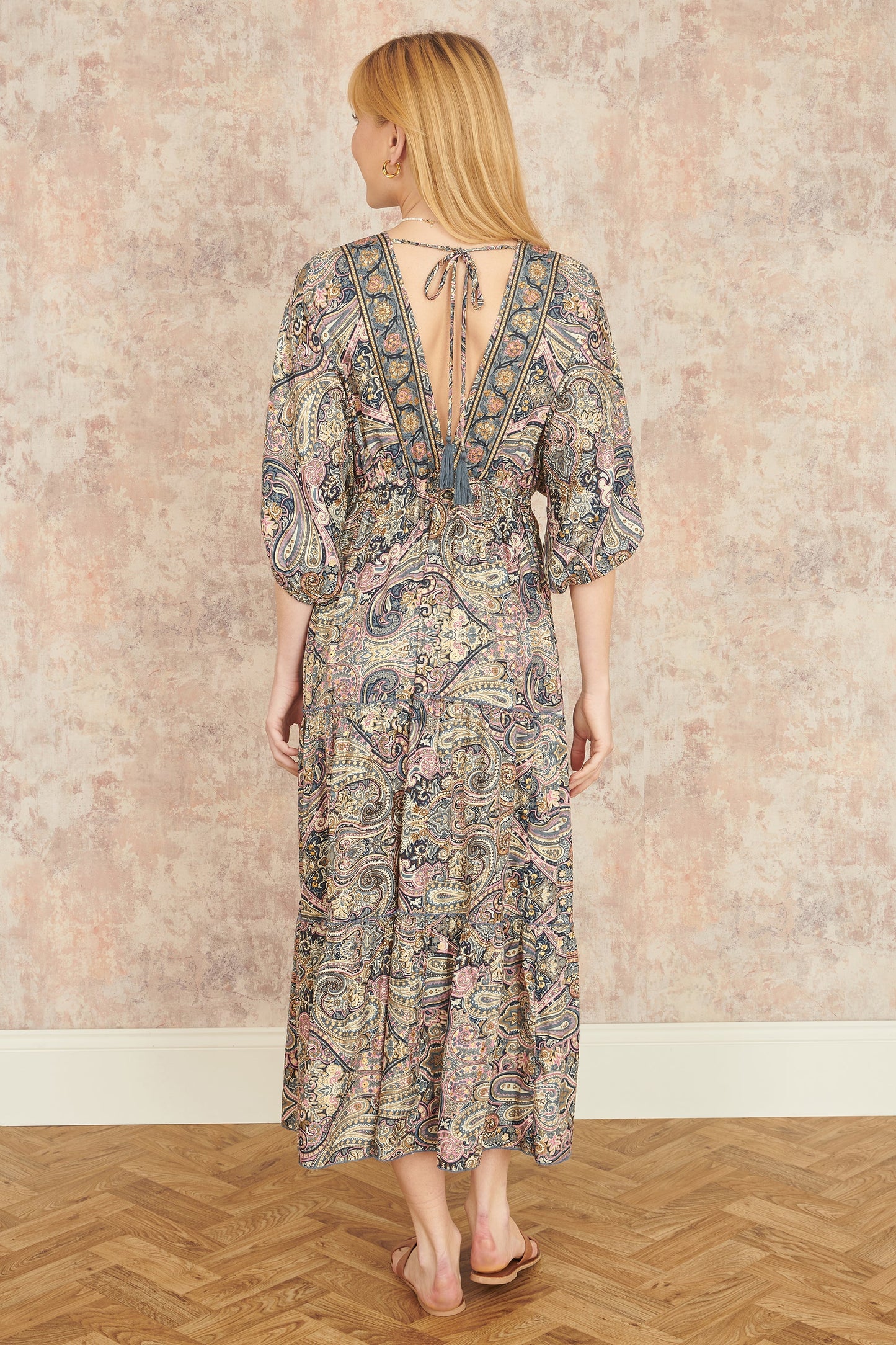 Multicolour Paisley Print Midi Kimono Dress With Tie Back
