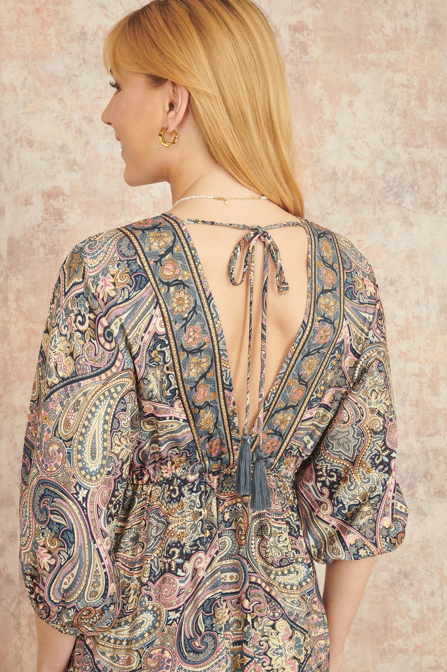 Multicolour Paisley Print Midi Kimono Dress With Tie Back