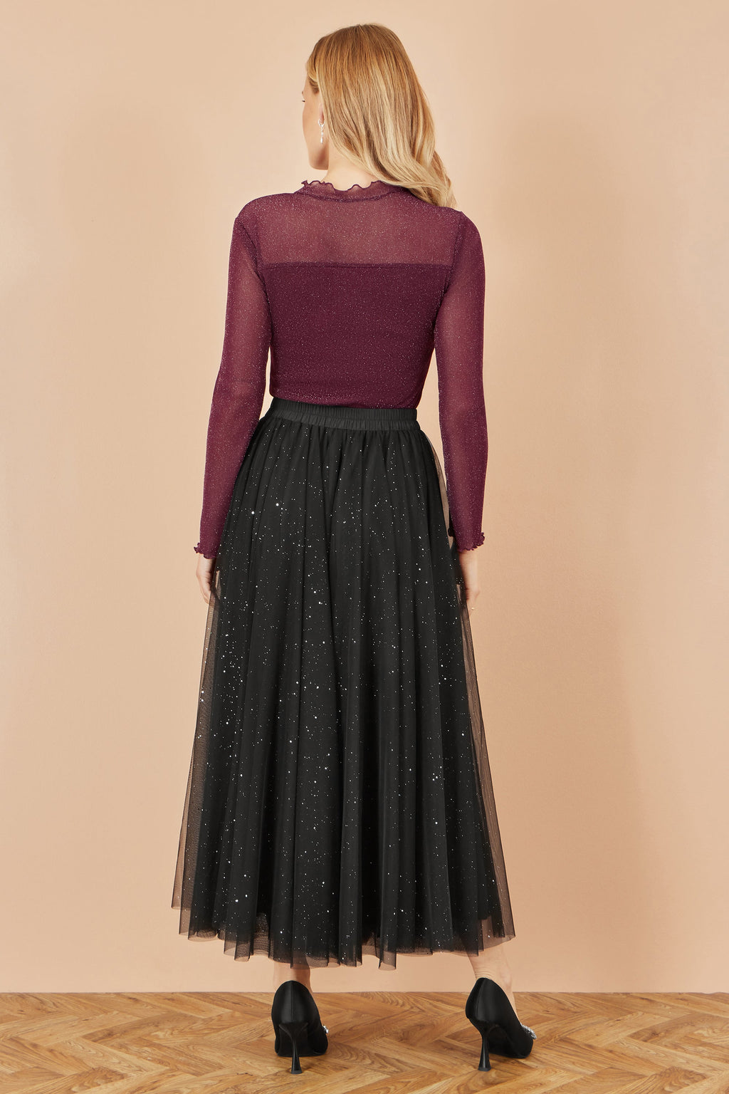 Black Sparkle Mesh Tulle Skirt With Satin Bow - Sizes 8 to 16